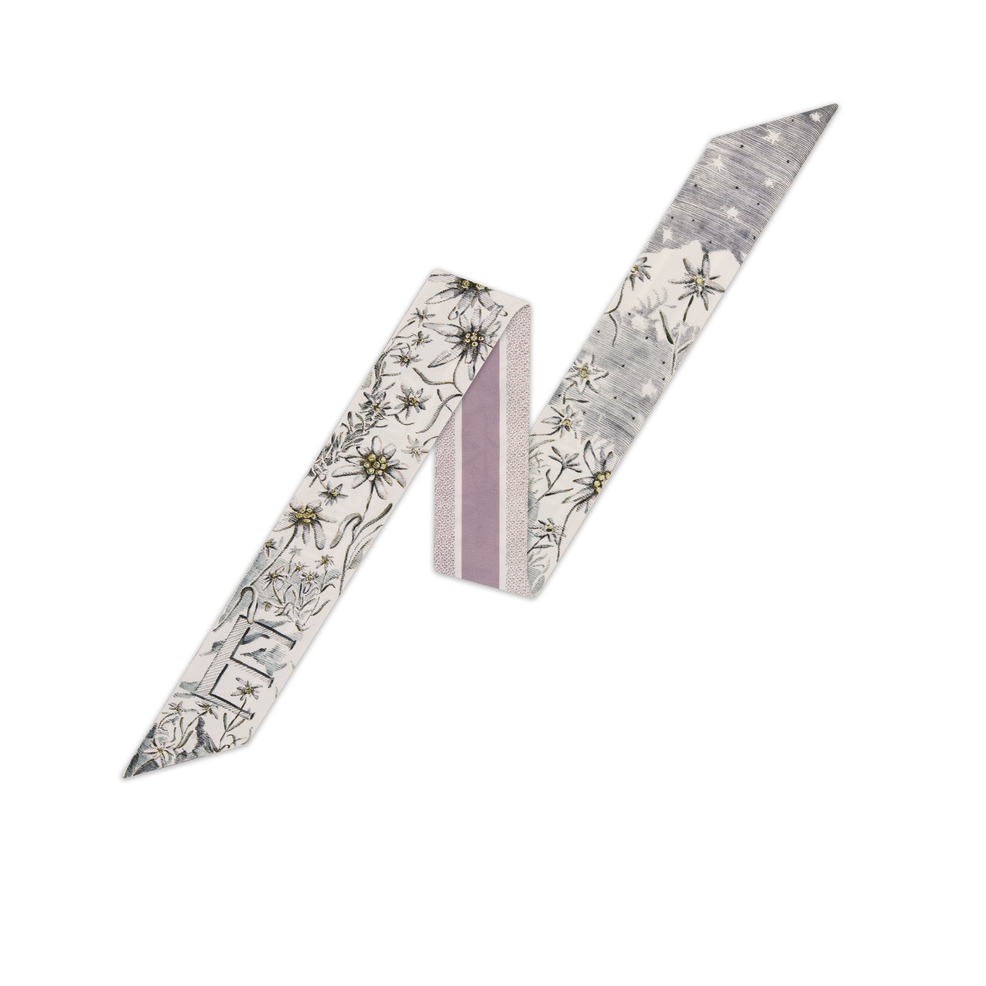 ABCDior Mitzah 丝巾 象牙色桑蚕丝斜纹面料多色 E Edelweiss - Étoile 图案印花 E01