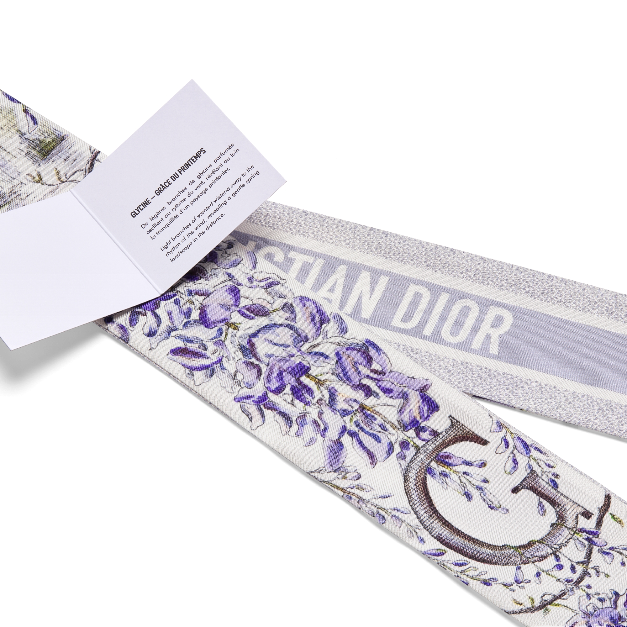 ABCDior Mitzah 丝巾 象牙色桑蚕丝斜纹面料多色 G Glycine - Grâce du Printemps 图案印花 E09