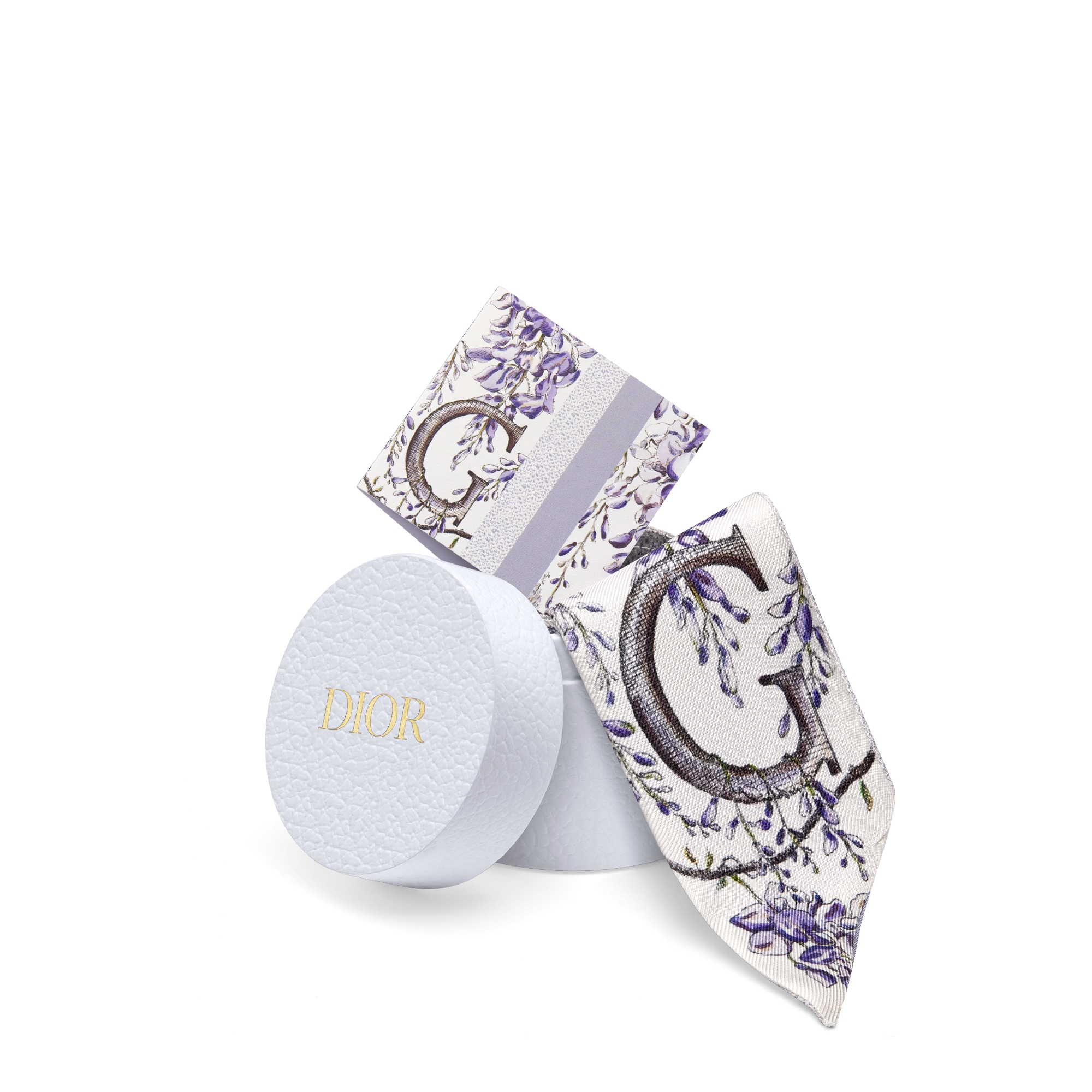 ABCDior Mitzah 丝巾 象牙色桑蚕丝斜纹面料多色 G Glycine - Grâce du Printemps 图案印花 E10