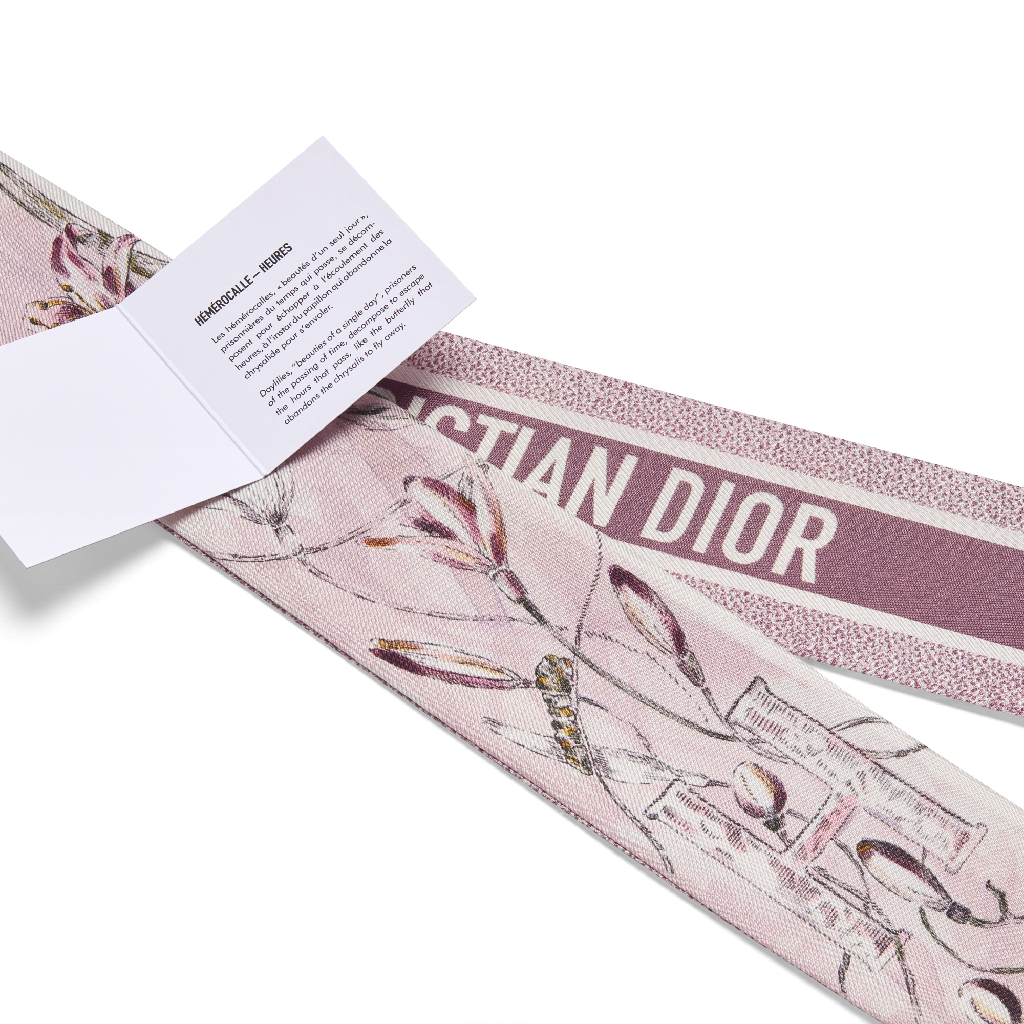 ABCDior Mitzah 丝巾 象牙色桑蚕丝斜纹面料多色 H Hémérocalle - Heures 图案印花 E09