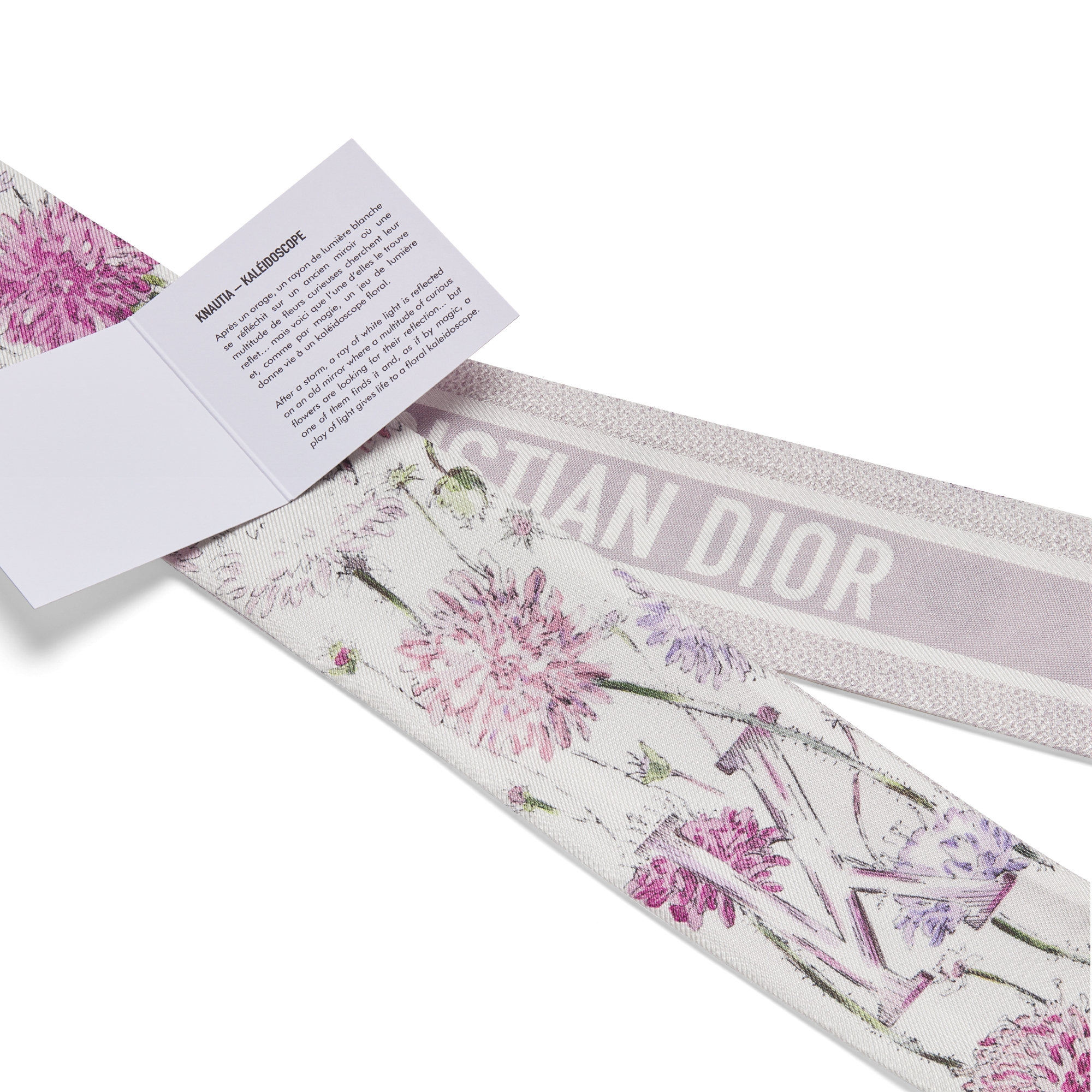 ABCDior Mitzah 丝巾 象牙色桑蚕丝斜纹面料多色 K Knautia - Kaléidoscope 图案印花 E09