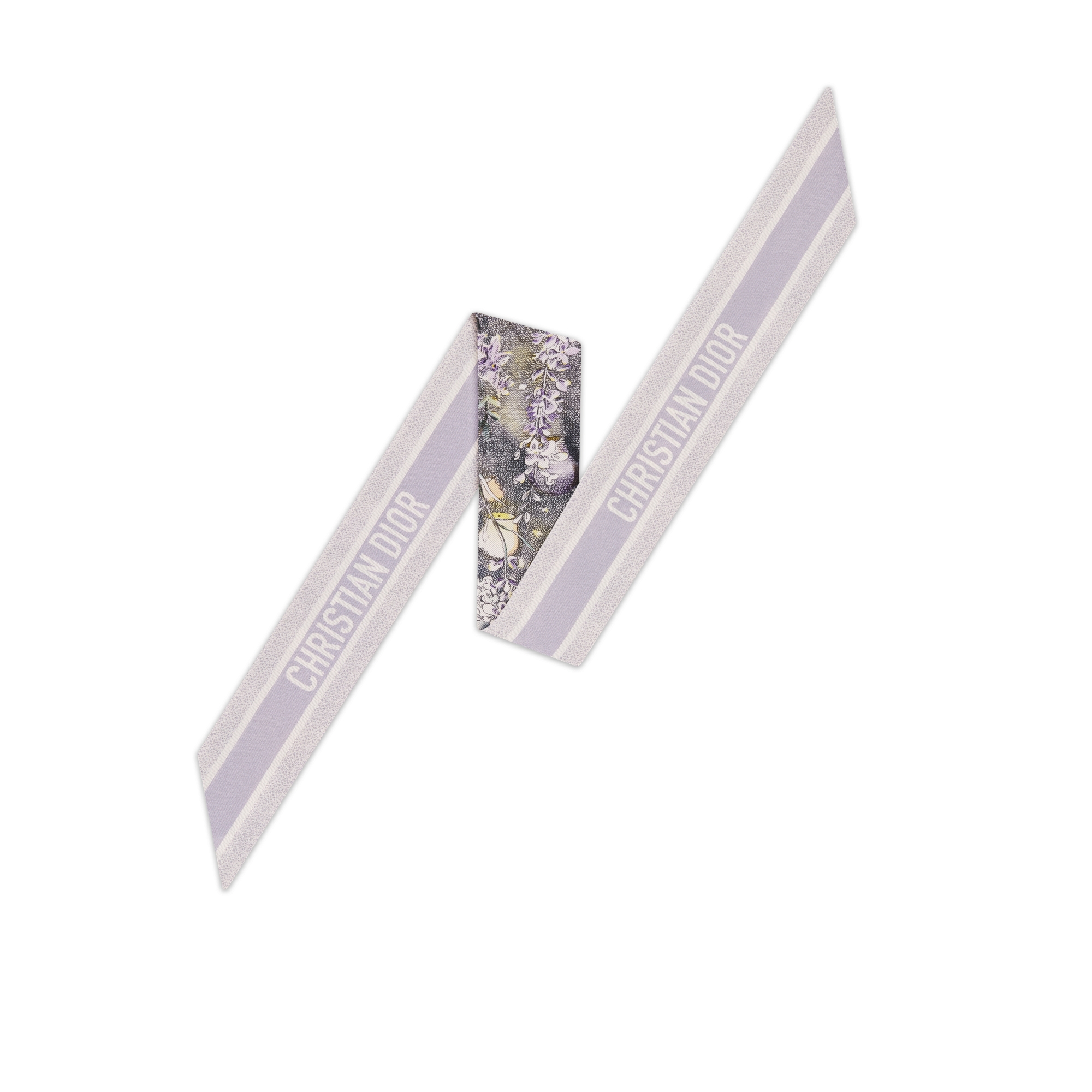ABCDior Mitzah 丝巾 象牙色桑蚕丝斜纹面料多色 L Lavande - Lumière 图案印花 E08