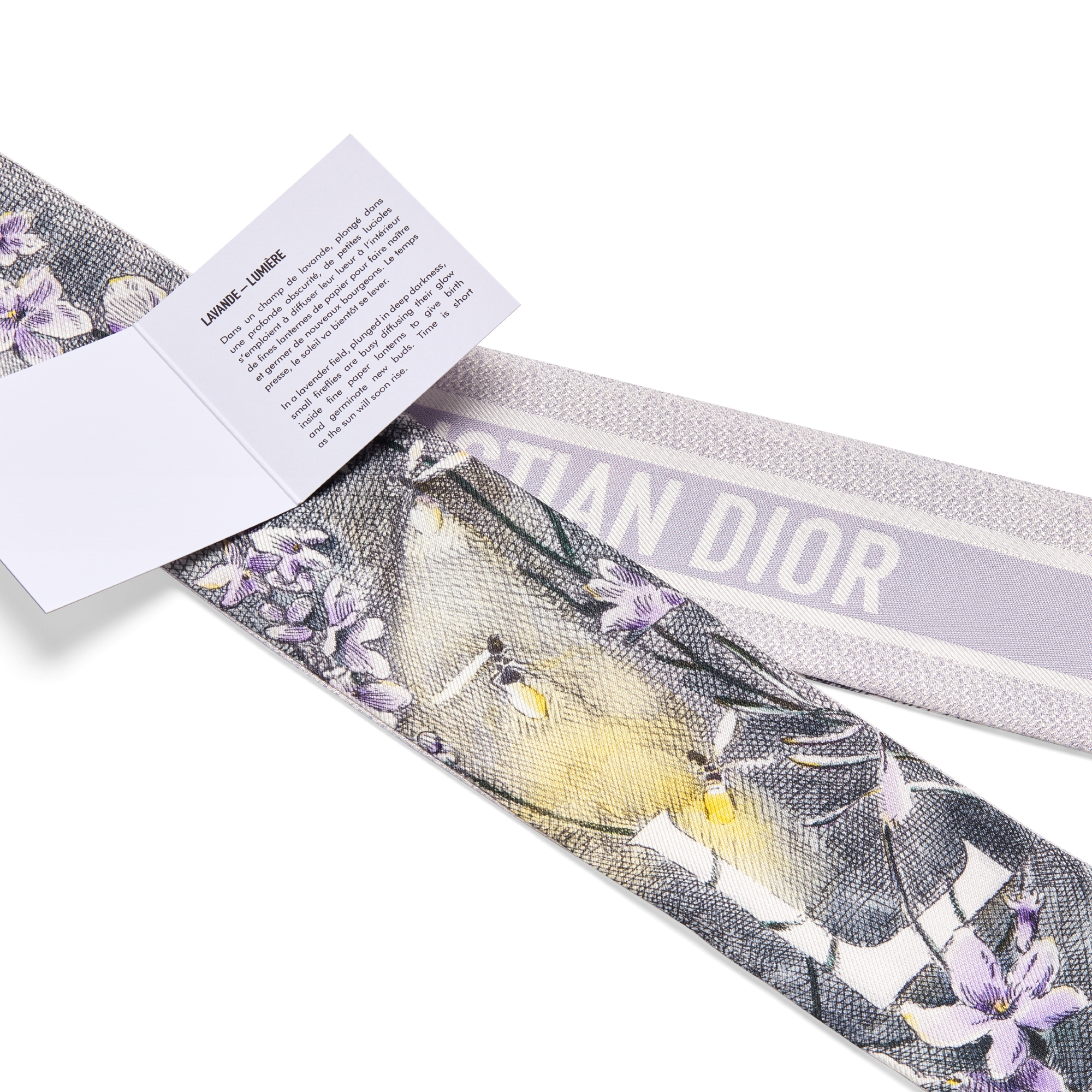 ABCDior Mitzah 丝巾 象牙色桑蚕丝斜纹面料多色 L Lavande - Lumière 图案印花 E09