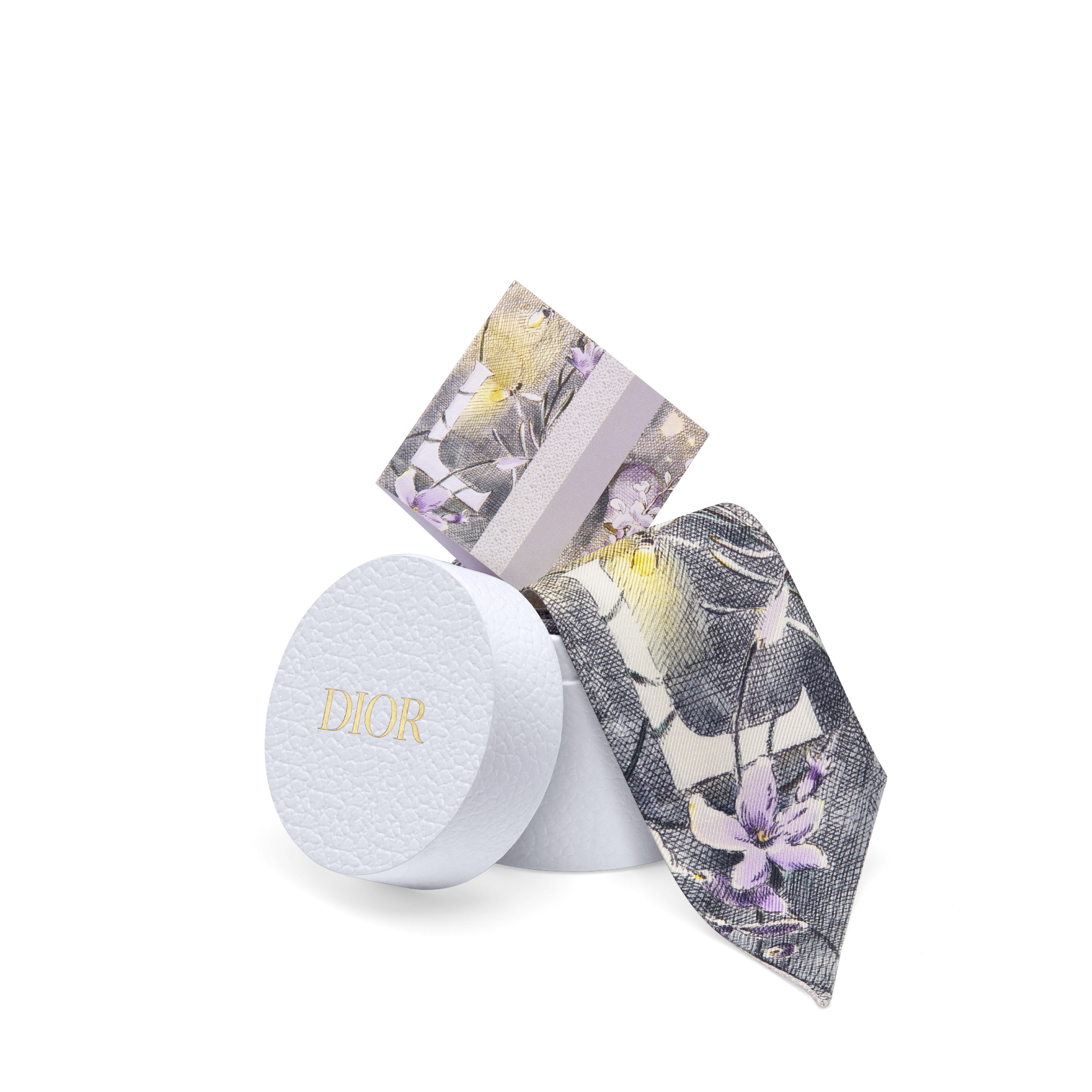 ABCDior Mitzah 丝巾 象牙色桑蚕丝斜纹面料多色 L Lavande - Lumière 图案印花 E10