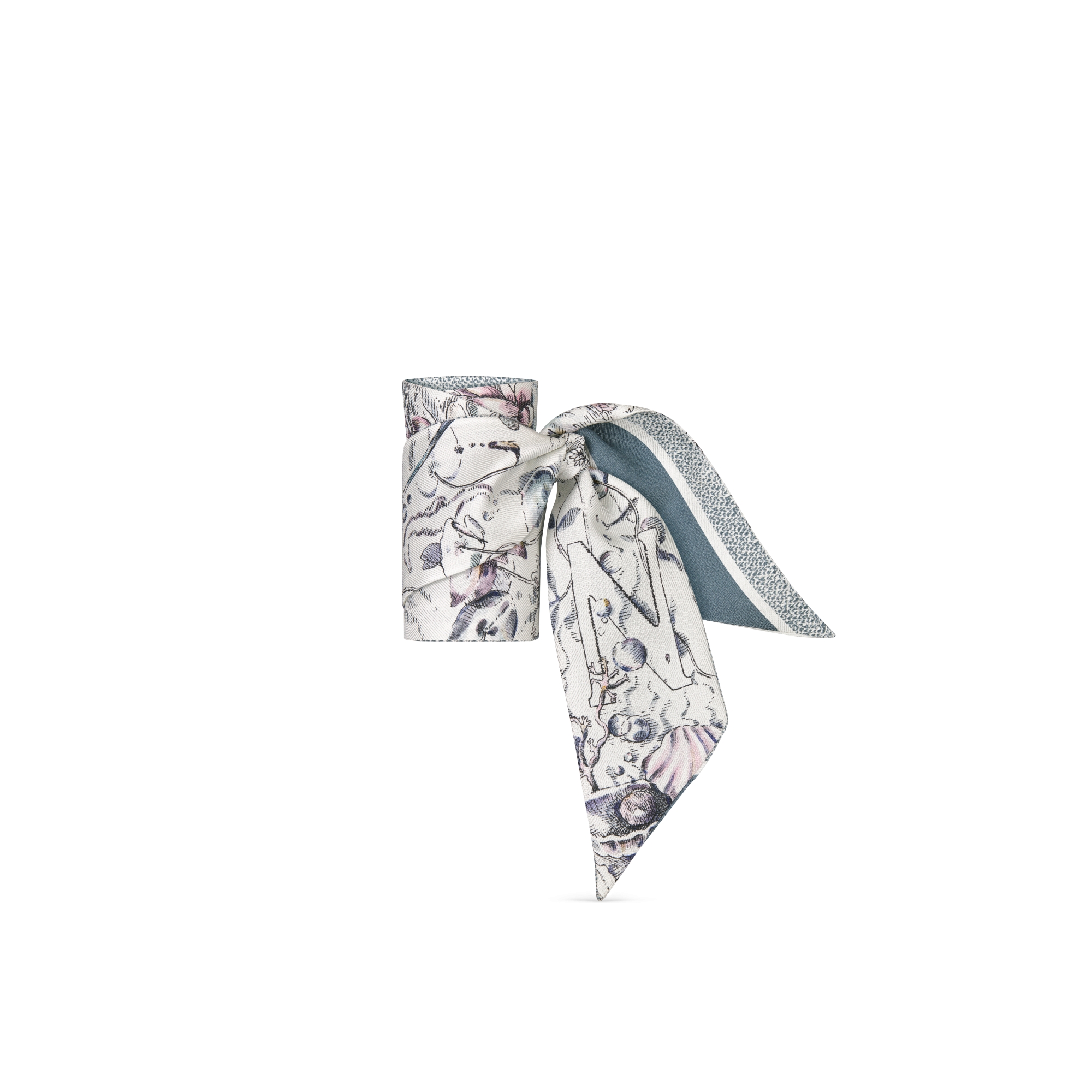 ABCDior Mitzah 丝巾 象牙色桑蚕丝斜纹面料多色 N Nénuphar - Nymphe 图案印花 E03