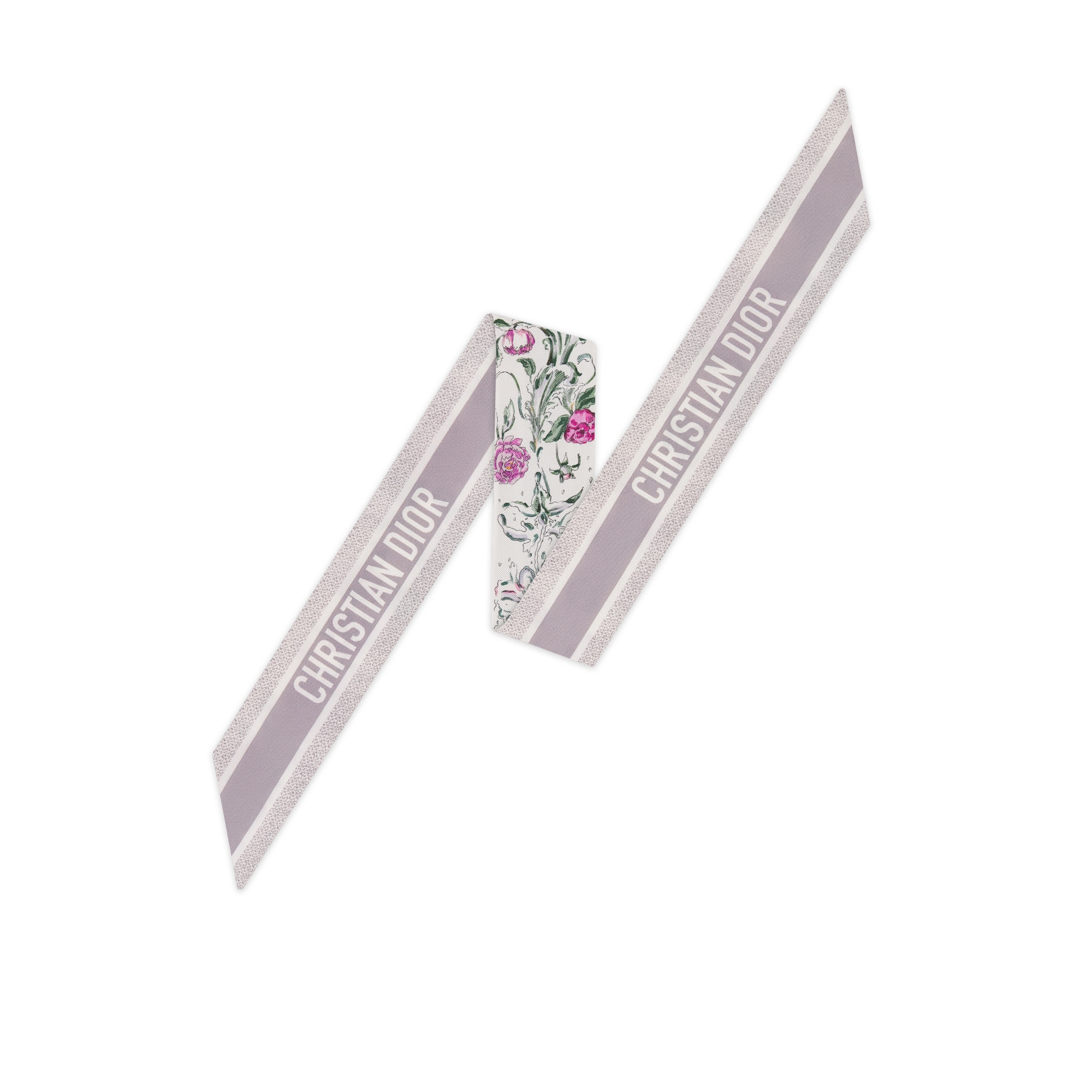 ABCDior Mitzah 丝巾 象牙色桑蚕丝斜纹面料多色 P Pivoine - Pluie Magique 图案印花 E08