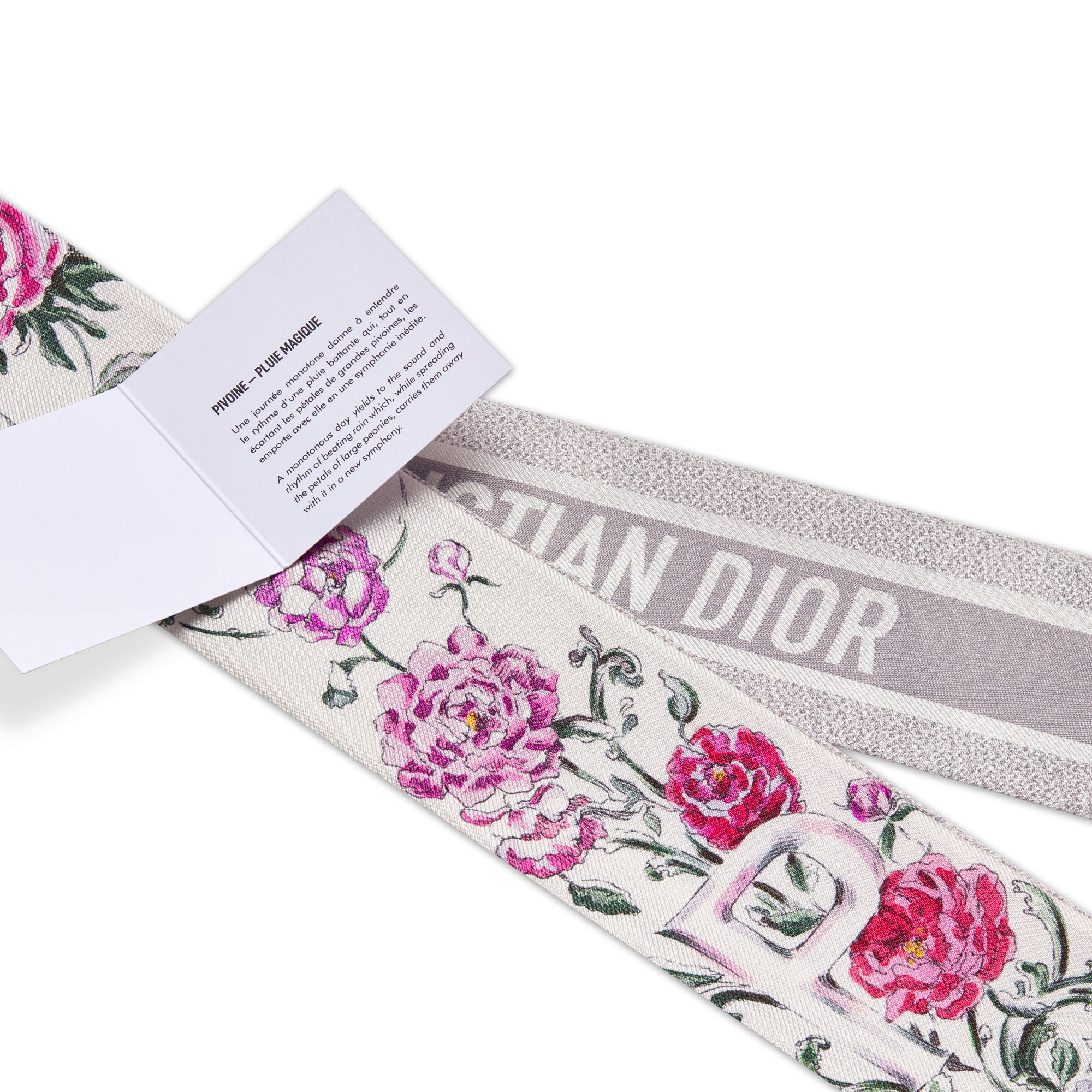 ABCDior Mitzah 丝巾 象牙色桑蚕丝斜纹面料多色 P Pivoine - Pluie Magique 图案印花 E09