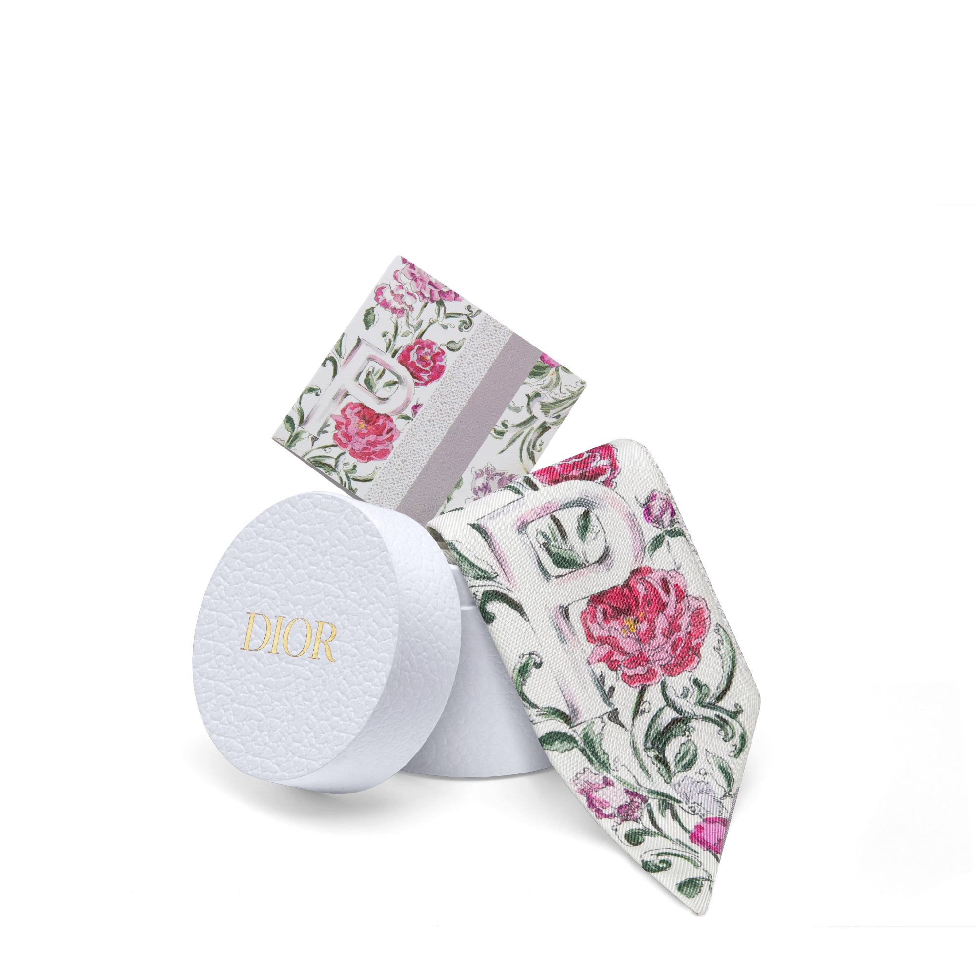 ABCDior Mitzah 丝巾 象牙色桑蚕丝斜纹面料多色 P Pivoine - Pluie Magique 图案印花 E10