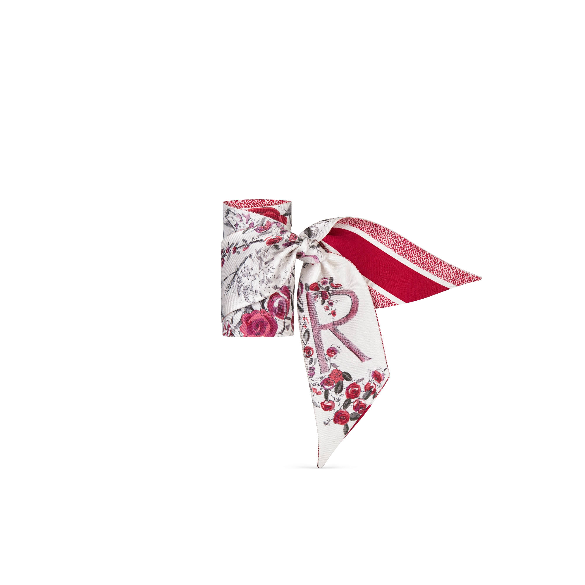 ABCDior Mitzah 丝巾 象牙色桑蚕丝斜纹面料多色 R Rose - Romantique 图案印花 E03