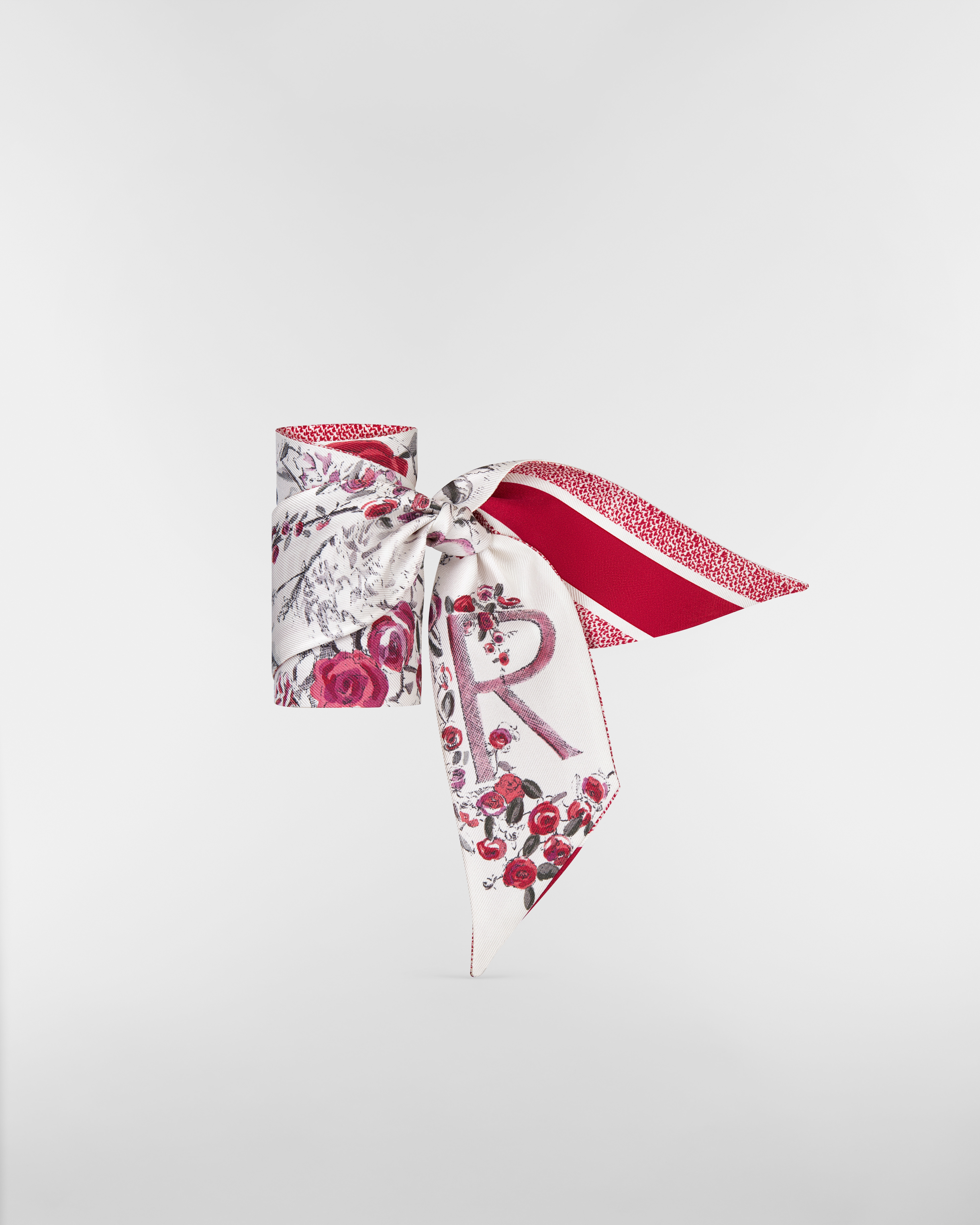 ABCDior Mitzah 丝巾 象牙色桑蚕丝斜纹面料多色 R Rose - Romantique 图案 E03