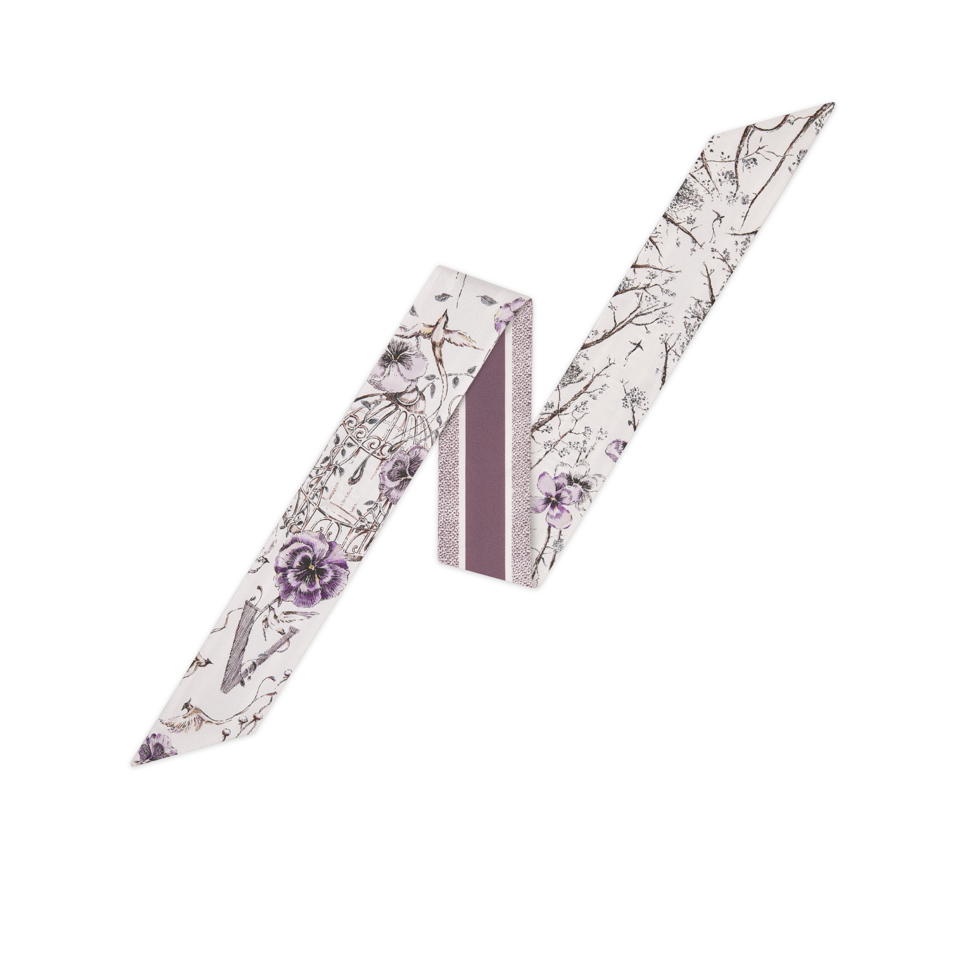 ABCDior Mitzah 丝巾 象牙色桑蚕丝斜纹面料多色 V Violette - Voler 图案印花 E01