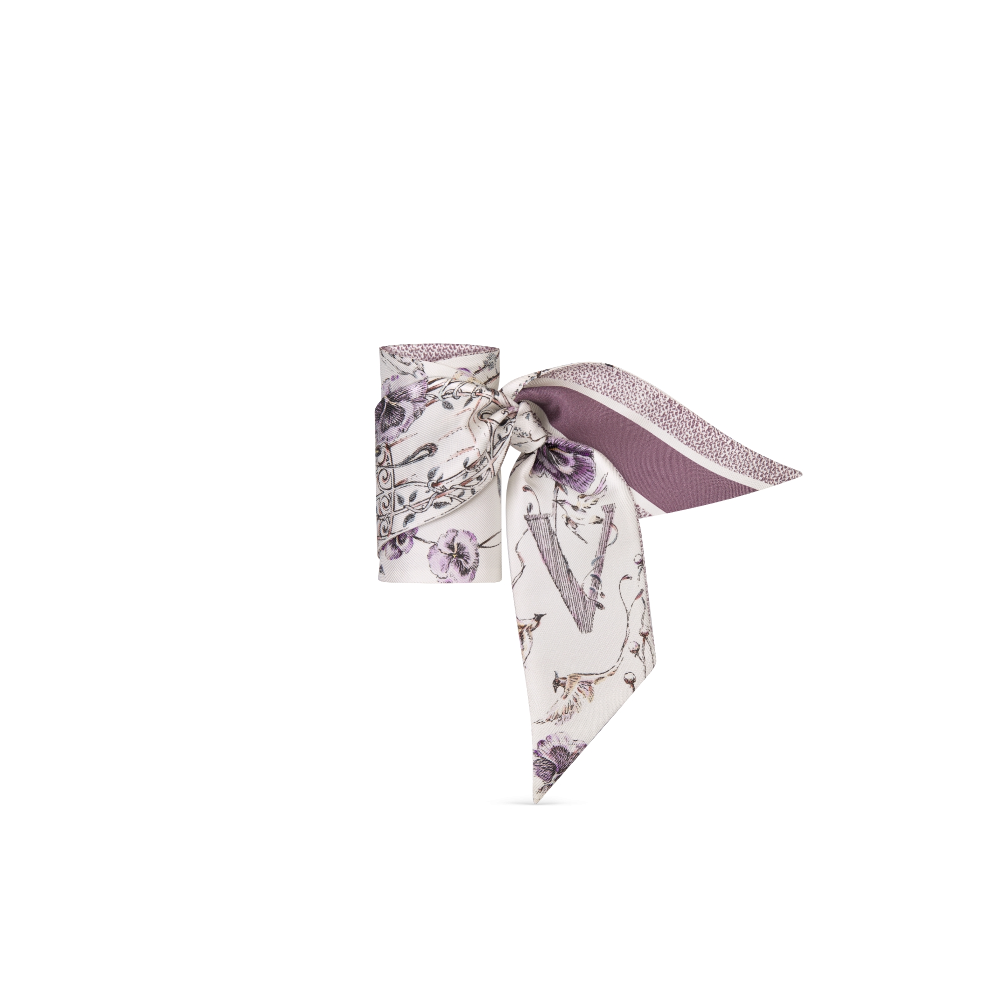 ABCDior Mitzah 丝巾 象牙色桑蚕丝斜纹面料多色 V Violette - Voler 图案印花 E03