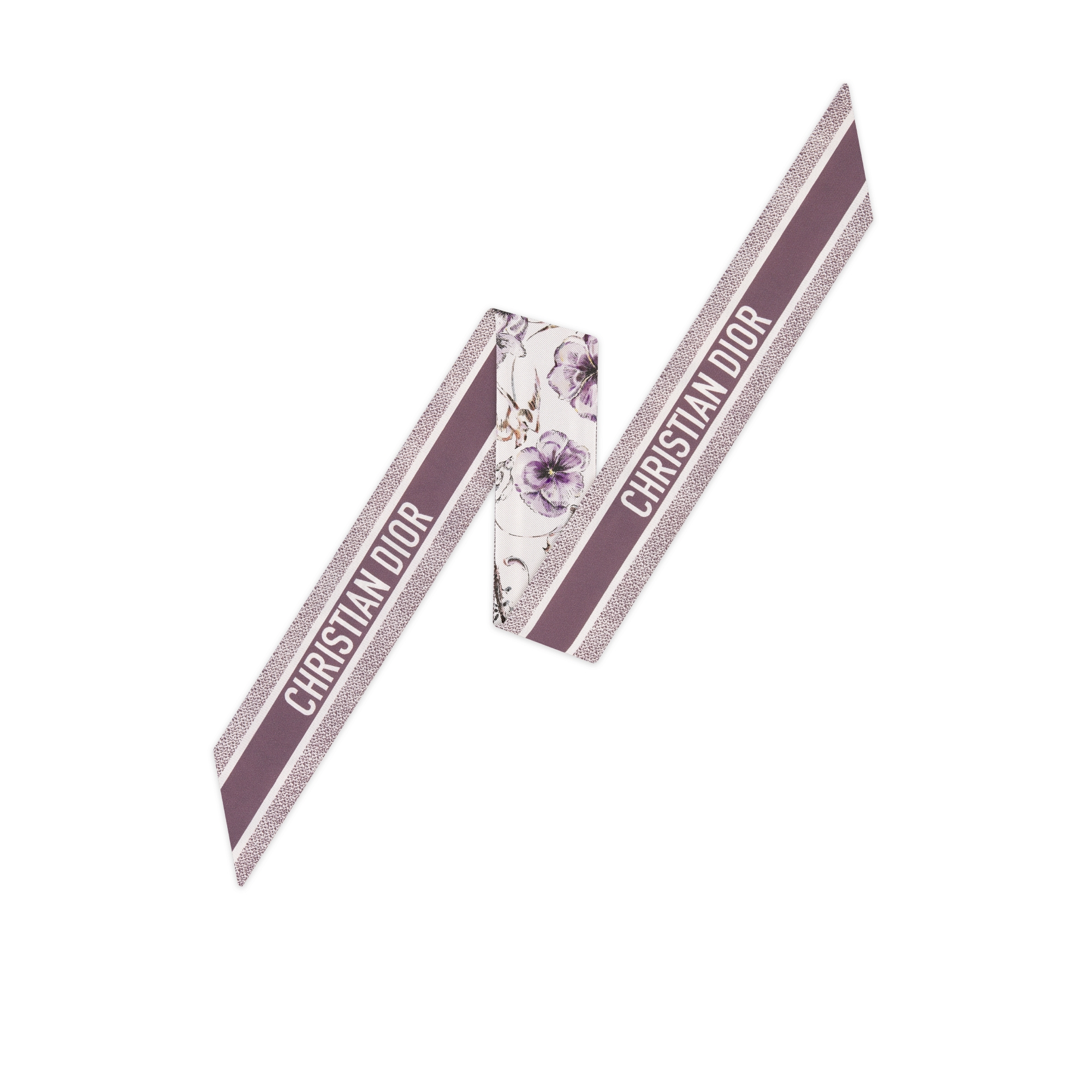 ABCDior Mitzah 丝巾 象牙色桑蚕丝斜纹面料多色 V Violette - Voler 图案印花 E08