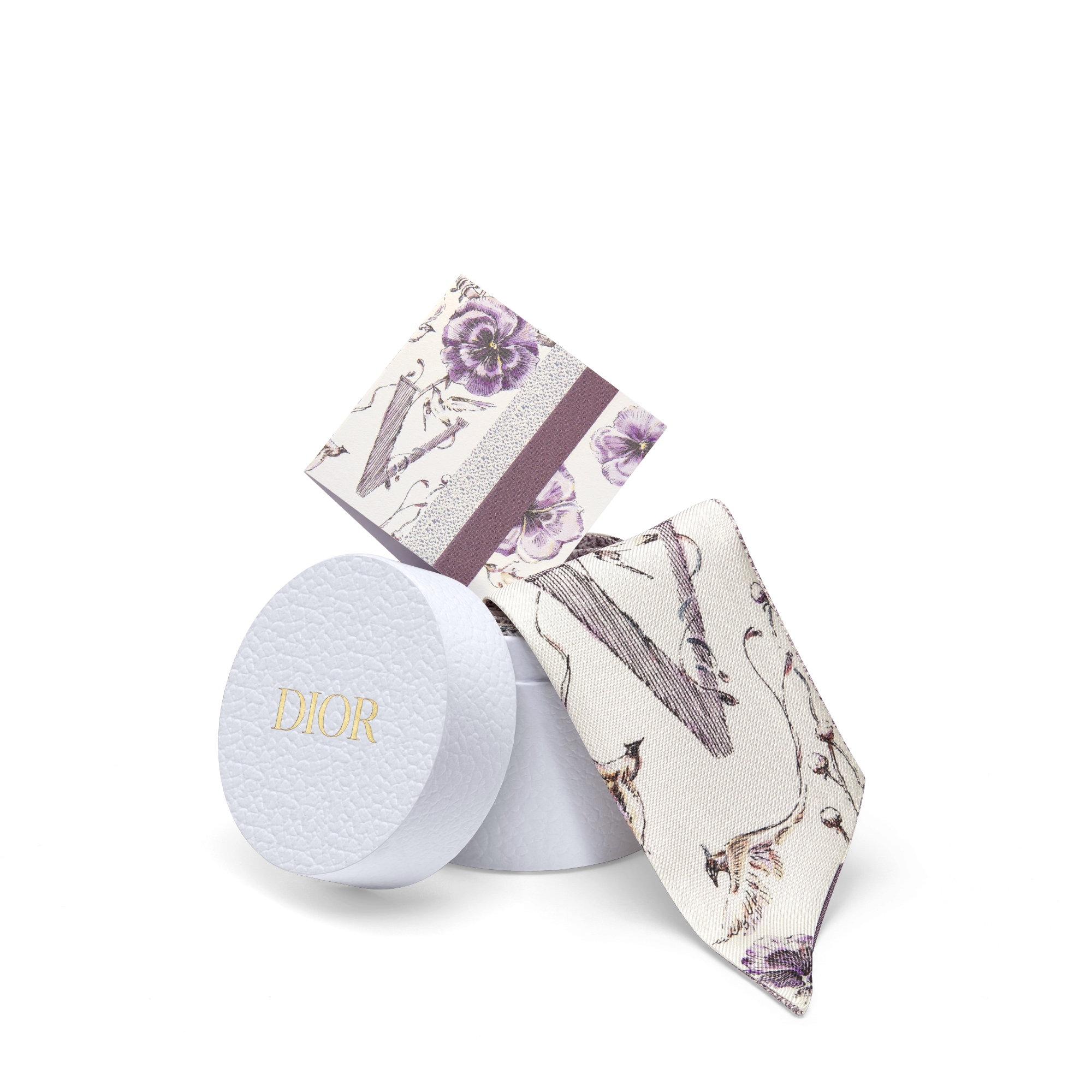 ABCDior Mitzah 丝巾 象牙色桑蚕丝斜纹面料多色 V Violette - Voler 图案印花 E10