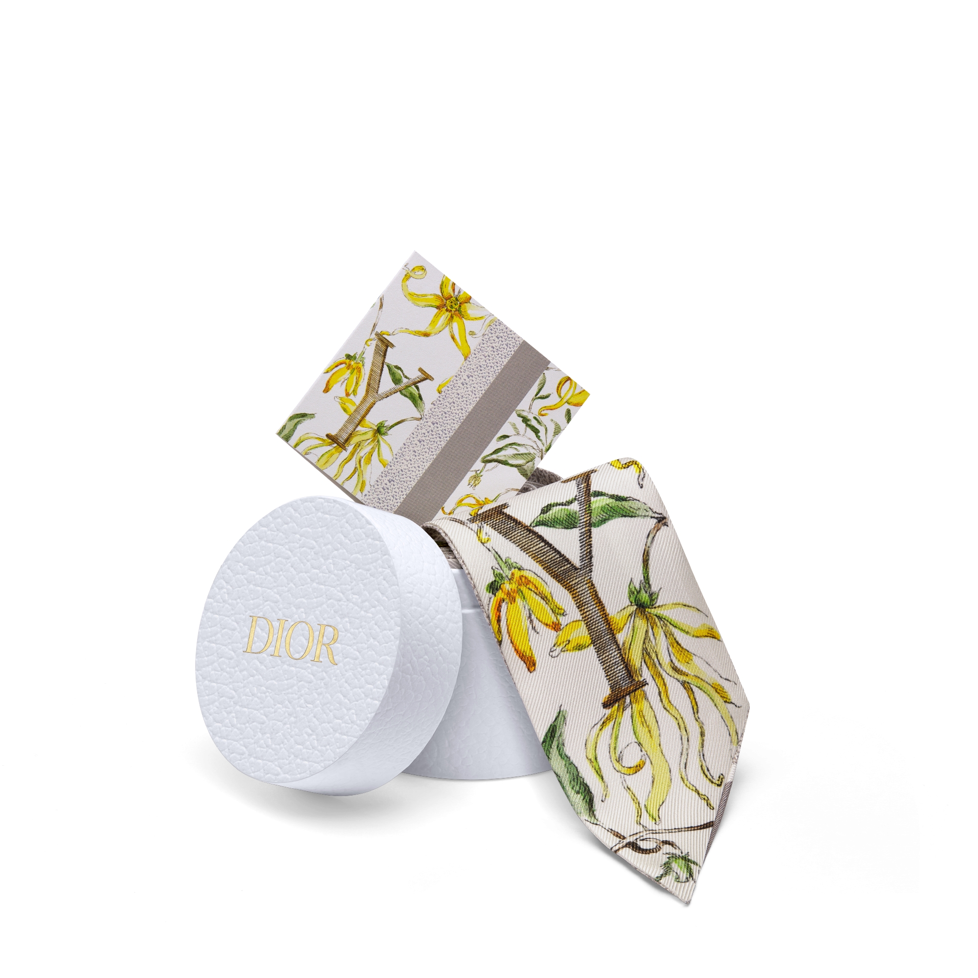 ABCDior Mitzah 丝巾 象牙色桑蚕丝斜纹面料多色 Y Ylang-Ylang - Yeux 图案印花 E10