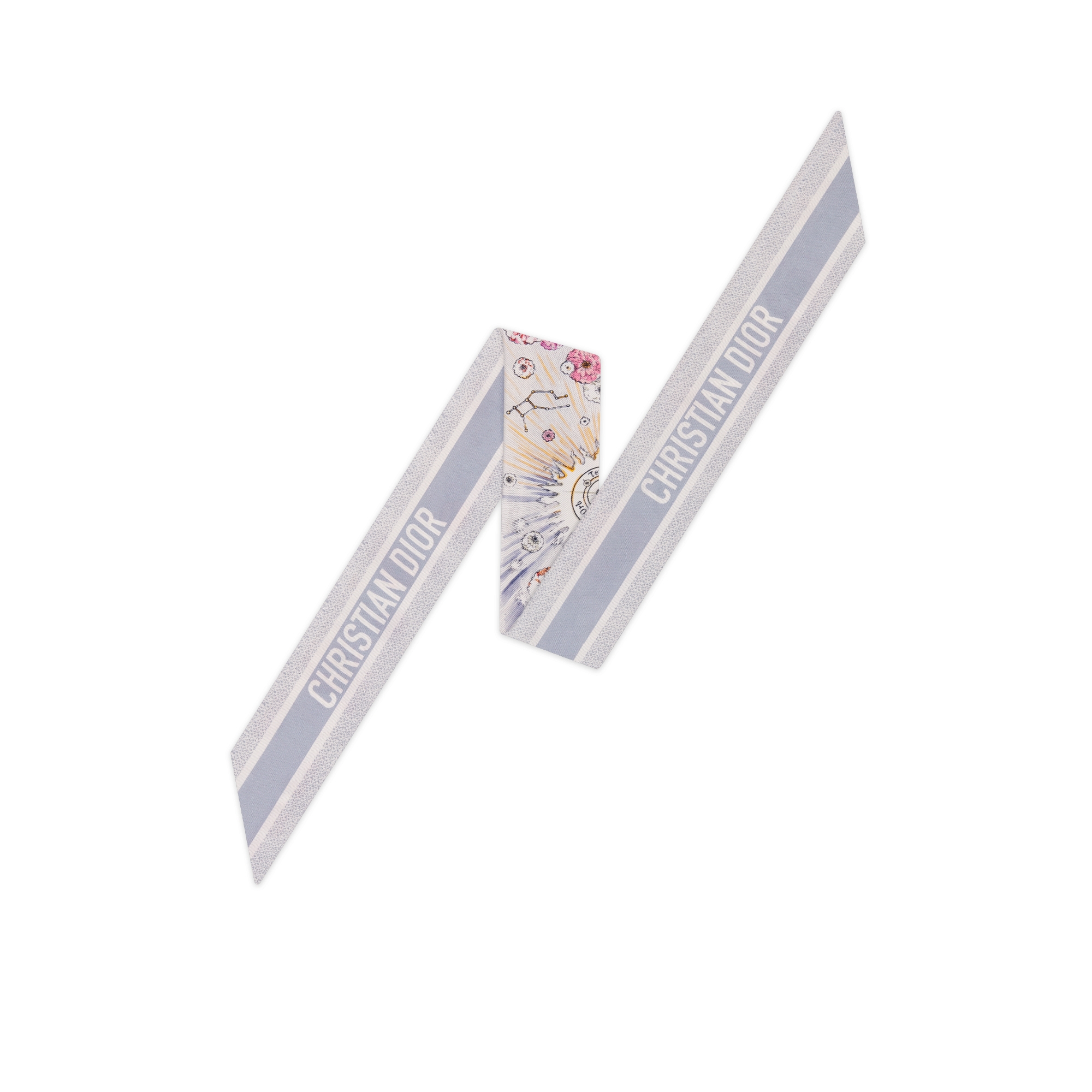 ABCDior Mitzah 丝巾 象牙色桑蚕丝斜纹面料多色 Z Zinnia - Zodiaque 图案印花 E08