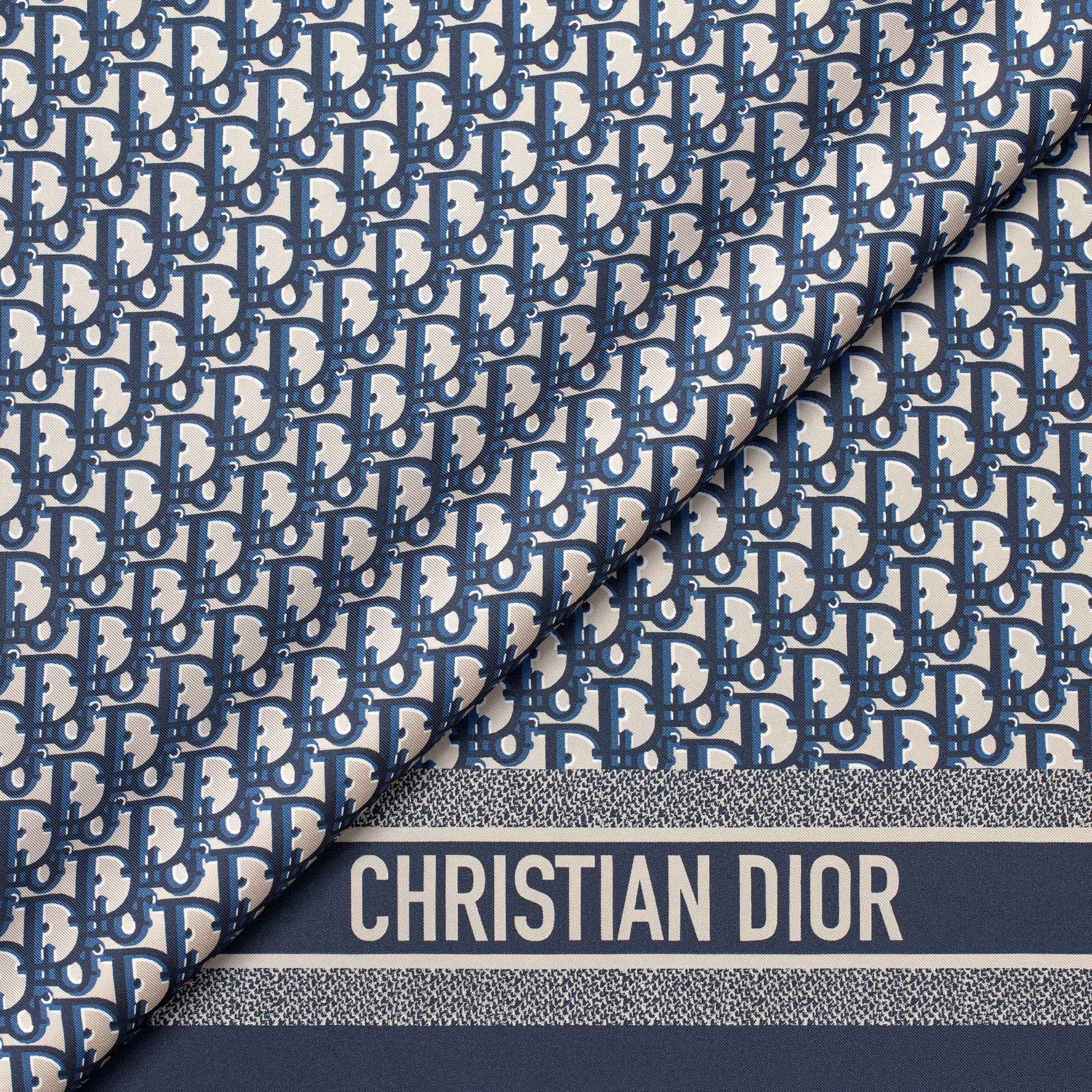 Dior 印花披肩 海军蓝色桑蚕丝斜纹面料 Oblique 印花 E09