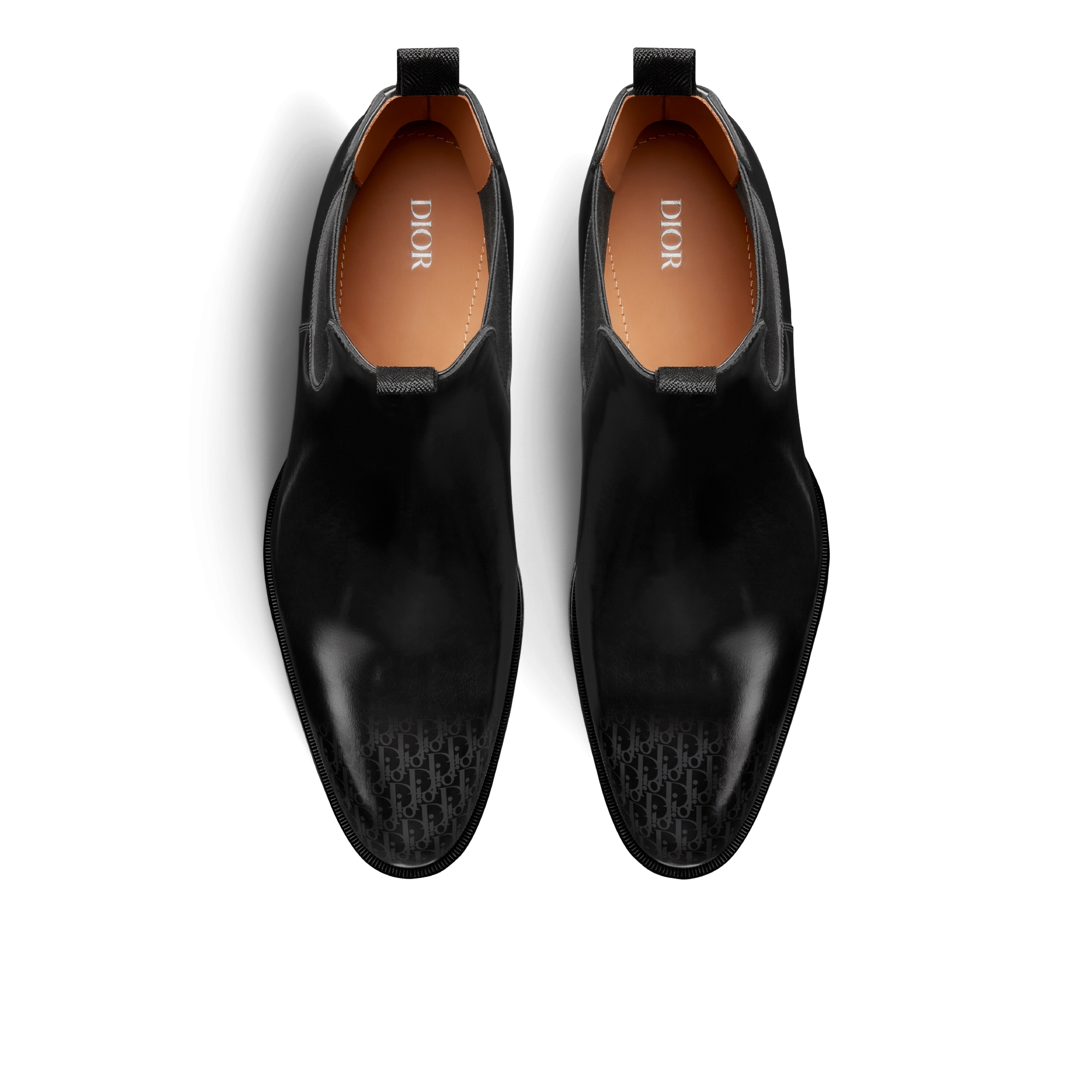 Dior Timeless 切尔西短靴 灰色和黑色亮面牛皮革渐变效果 Oblique 印花 E06