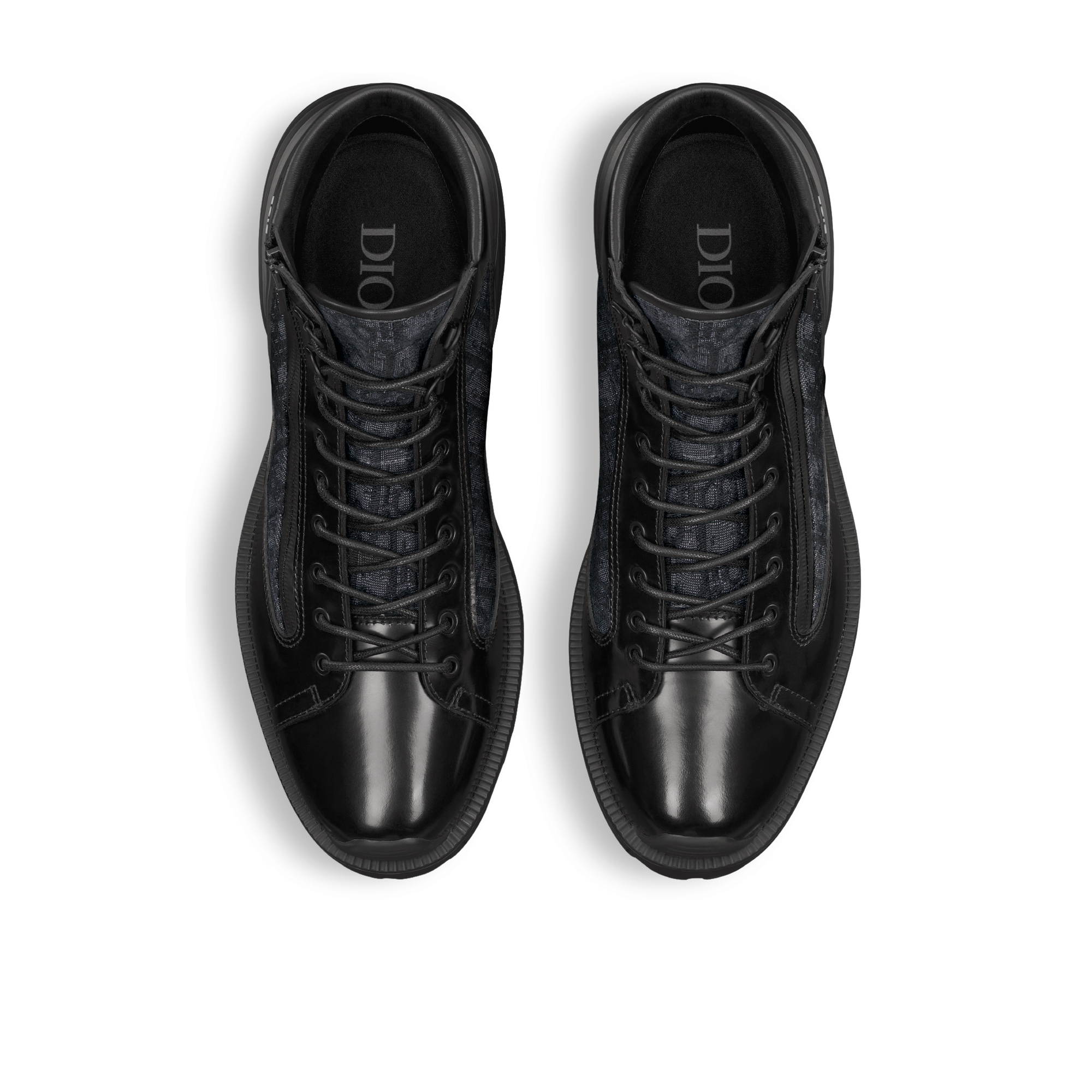 Dior Combat 及踝靴 黑色抛光牛皮革和黑色 Oblique 印花面料 E06