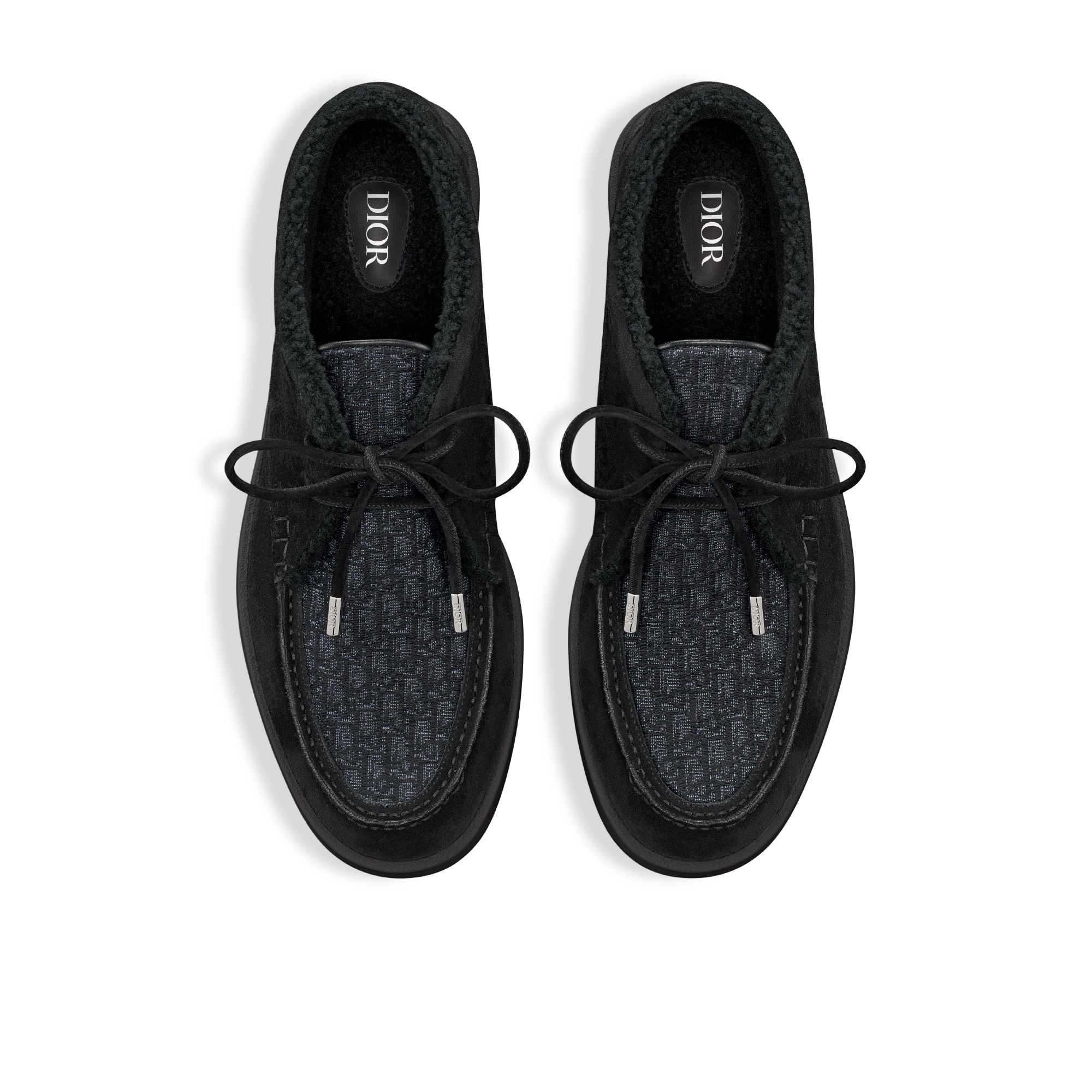 Dior Granville 高帮马球靴 黑色绒面革、黑色 Oblique 印花面料和黑色羊毛皮 E06