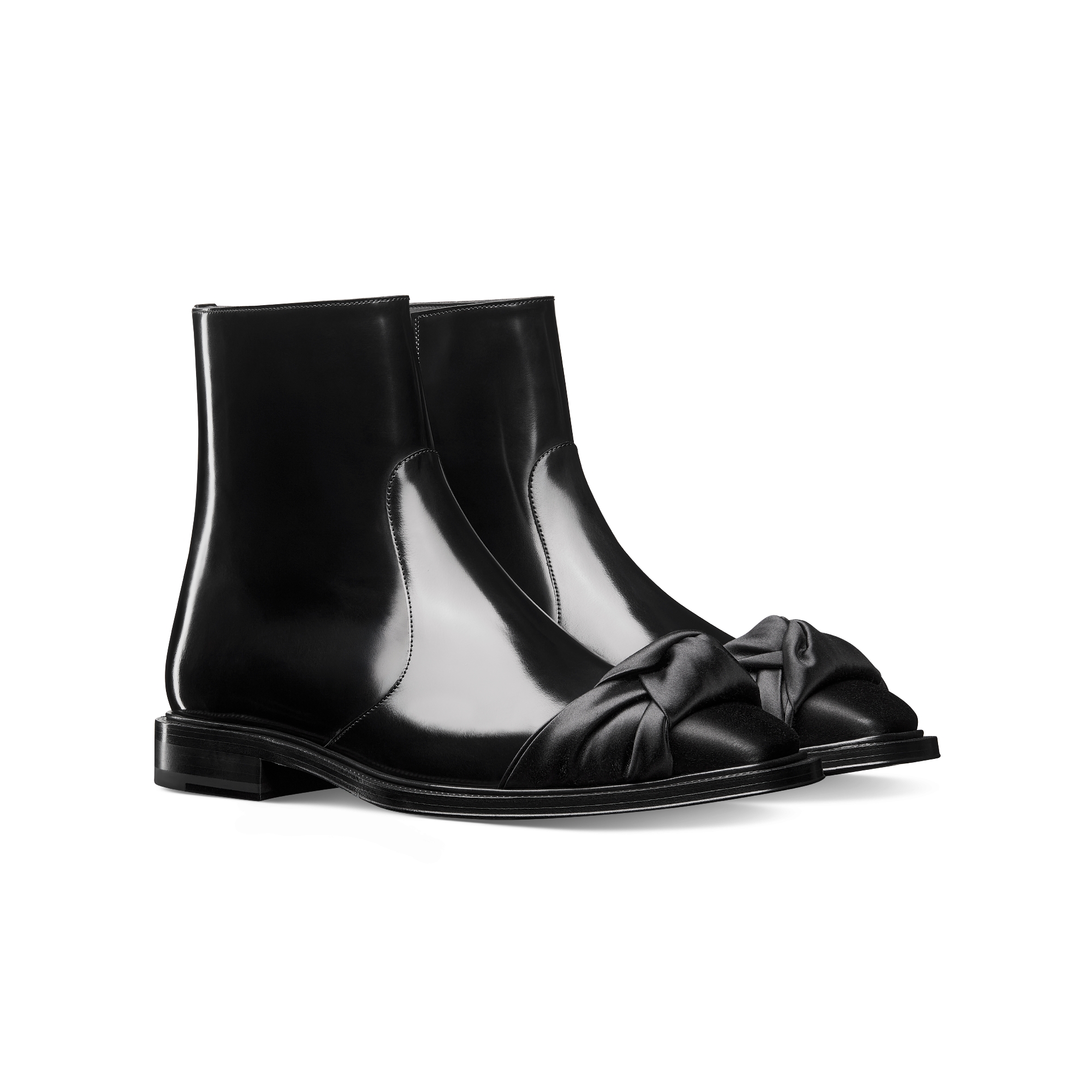 Dior Palmarès 拉链及踝靴 黑色光泽牛皮革和黑色缎面 E03