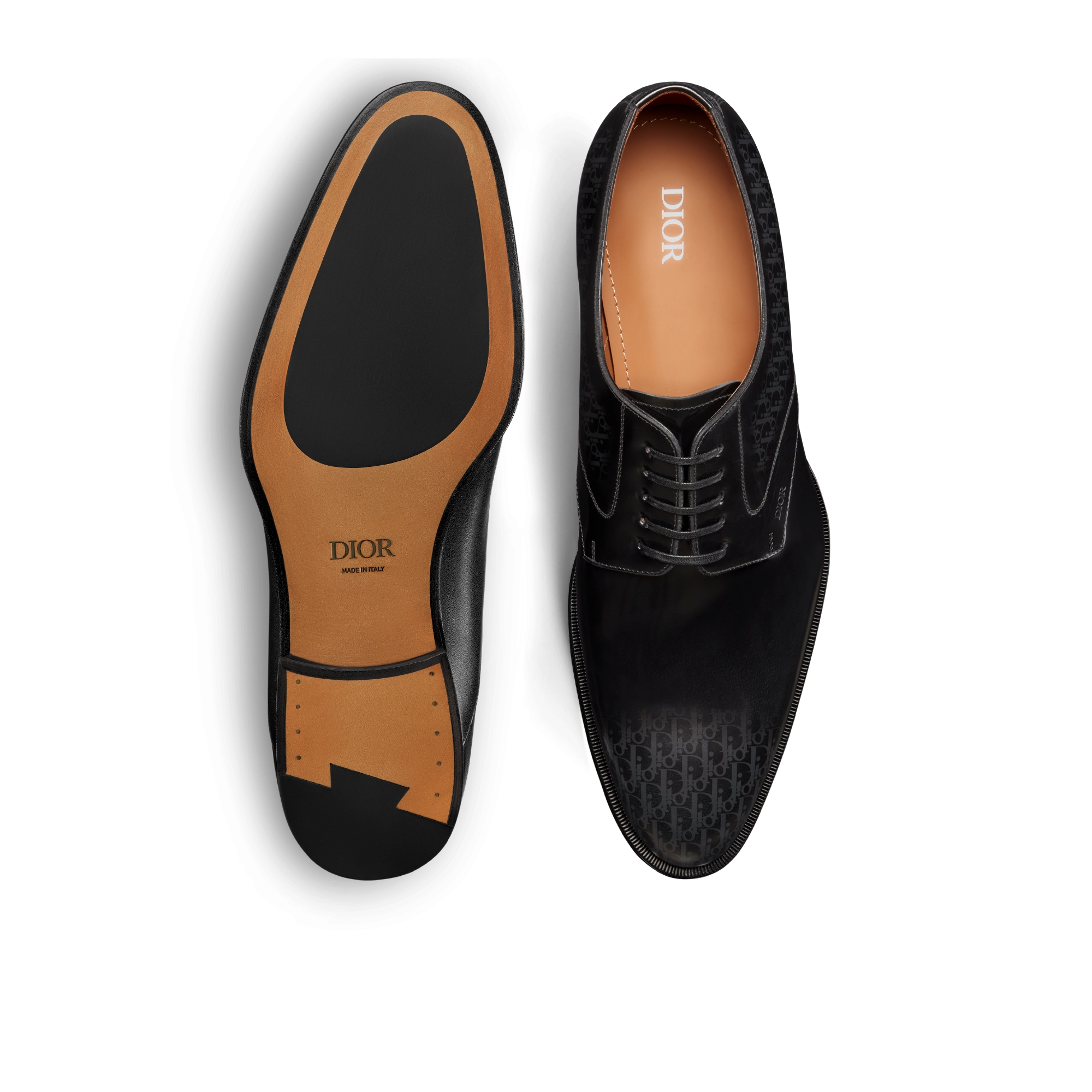 Dior Timeless 德比鞋 黑色牛皮革搭配灰色和黑色亮面牛皮革渐变效果 Oblique 印花 E07