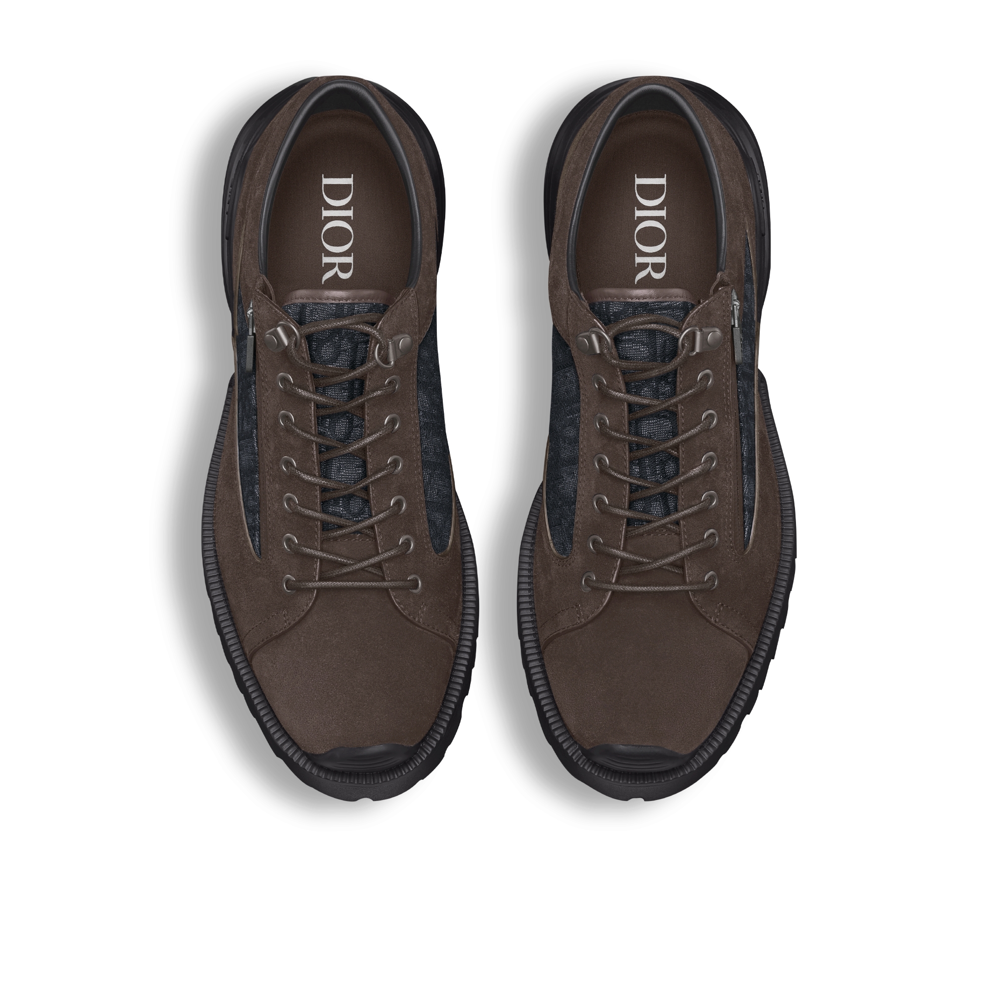 Dior Combat 德比鞋 深棕色绒面革和黑色 Oblique 印花面料 E06