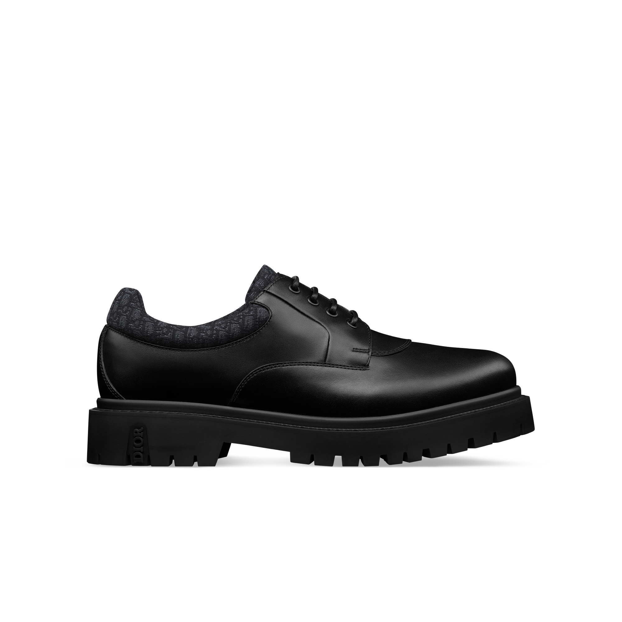 Dior Explorer III 德比鞋 黑色光滑牛皮革和黑色 Oblique 印花面料 E02