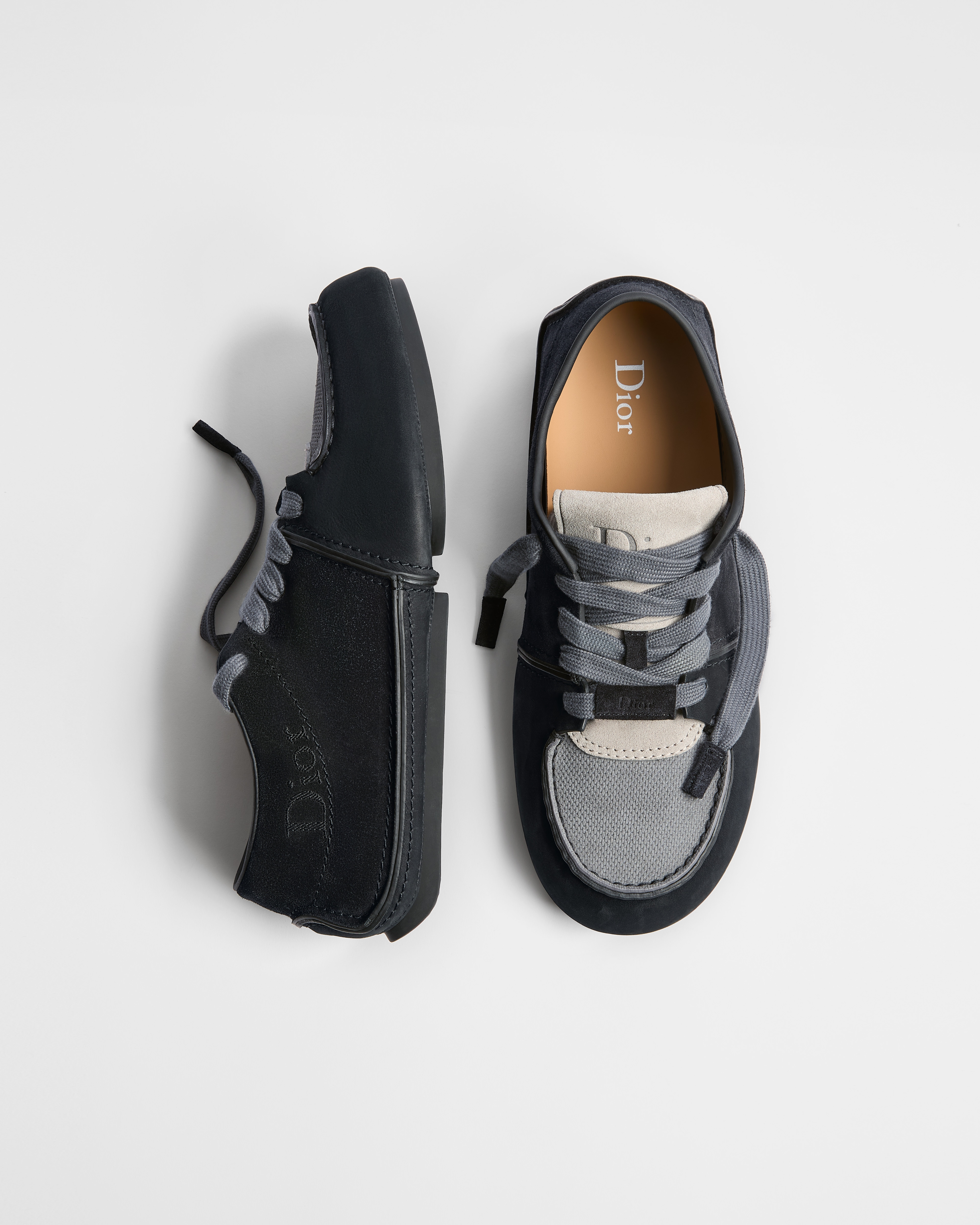 Dior Roadie 德比鞋 黑色磨砂革搭配黑色和煤灰色绒面革 E06