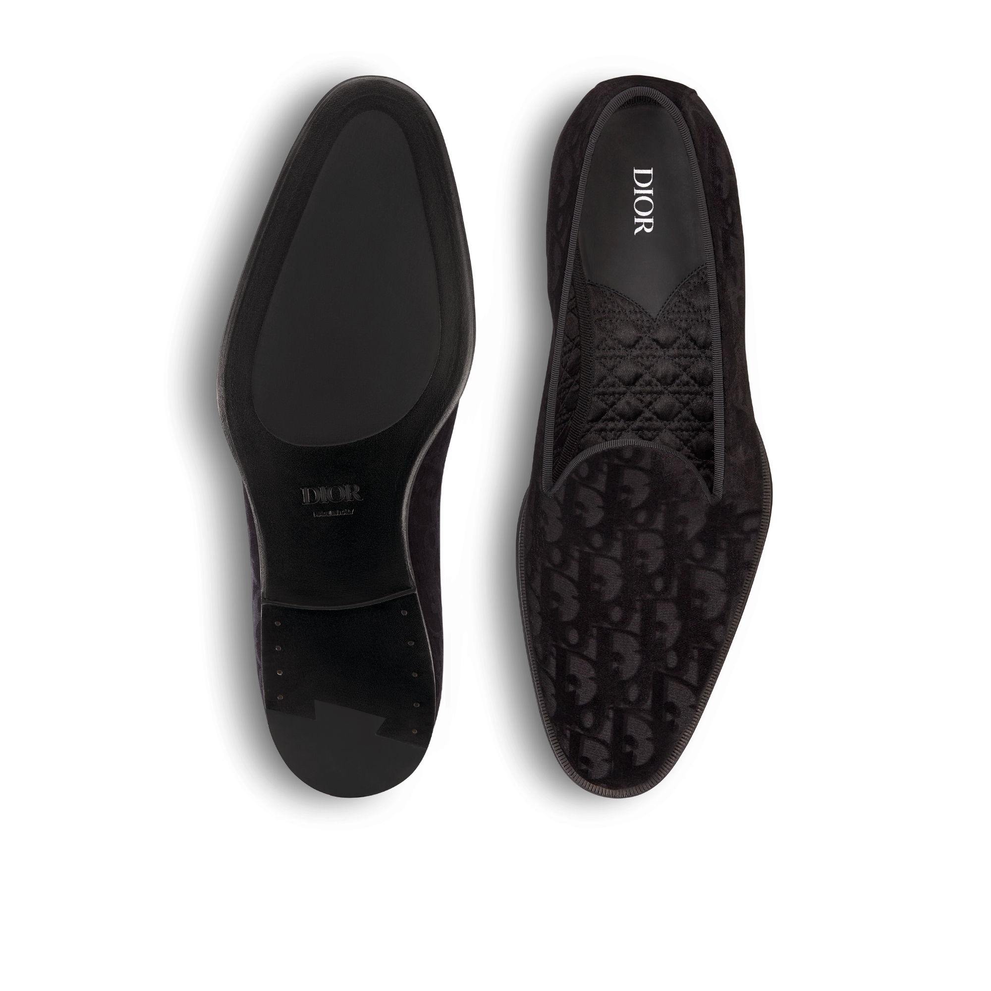 Dior Timeless 乐福鞋 黑色 Oblique 印花天鹅绒 E07