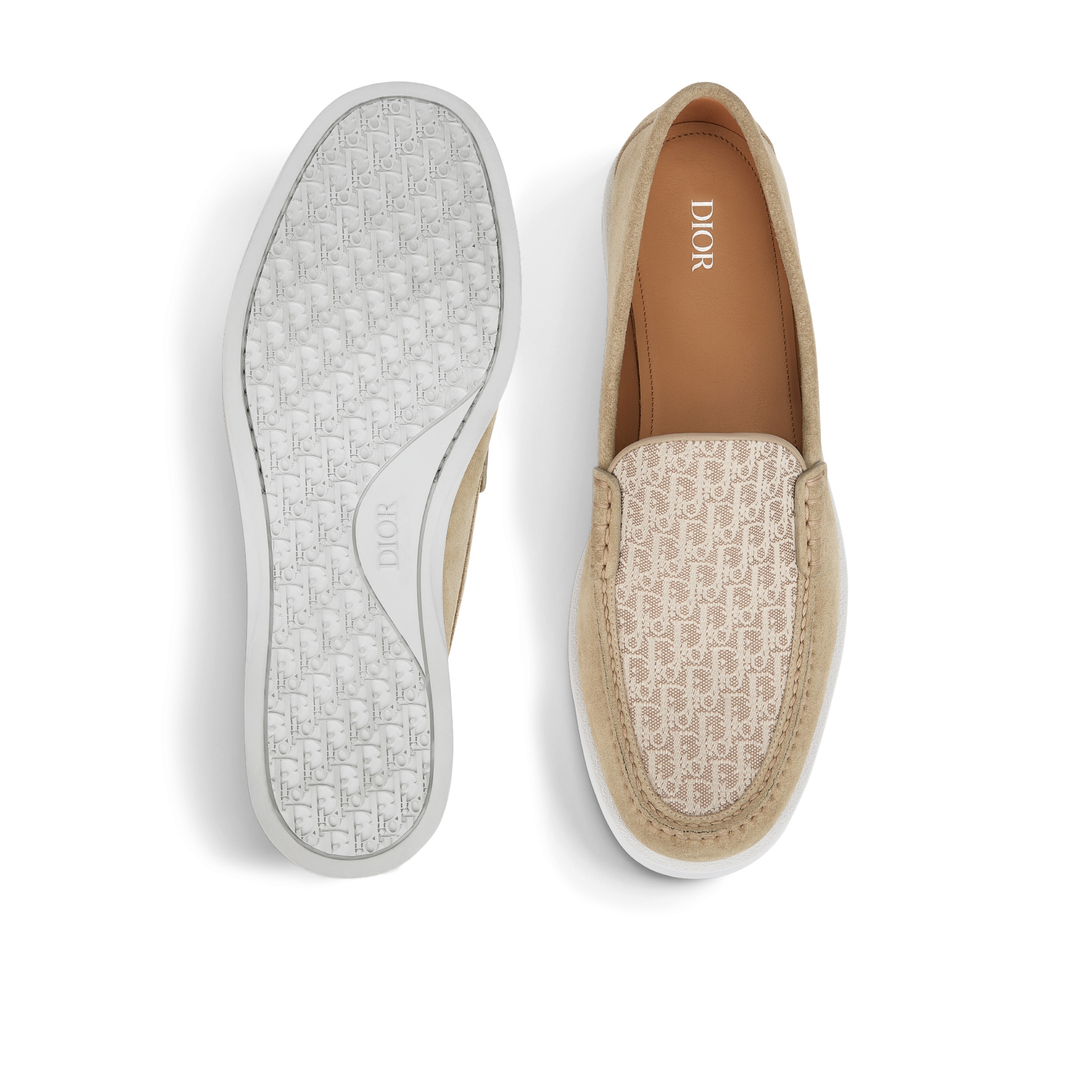 Dior Granville 乐福鞋 米色 Oblique 印花绒面革和提花面料 E10