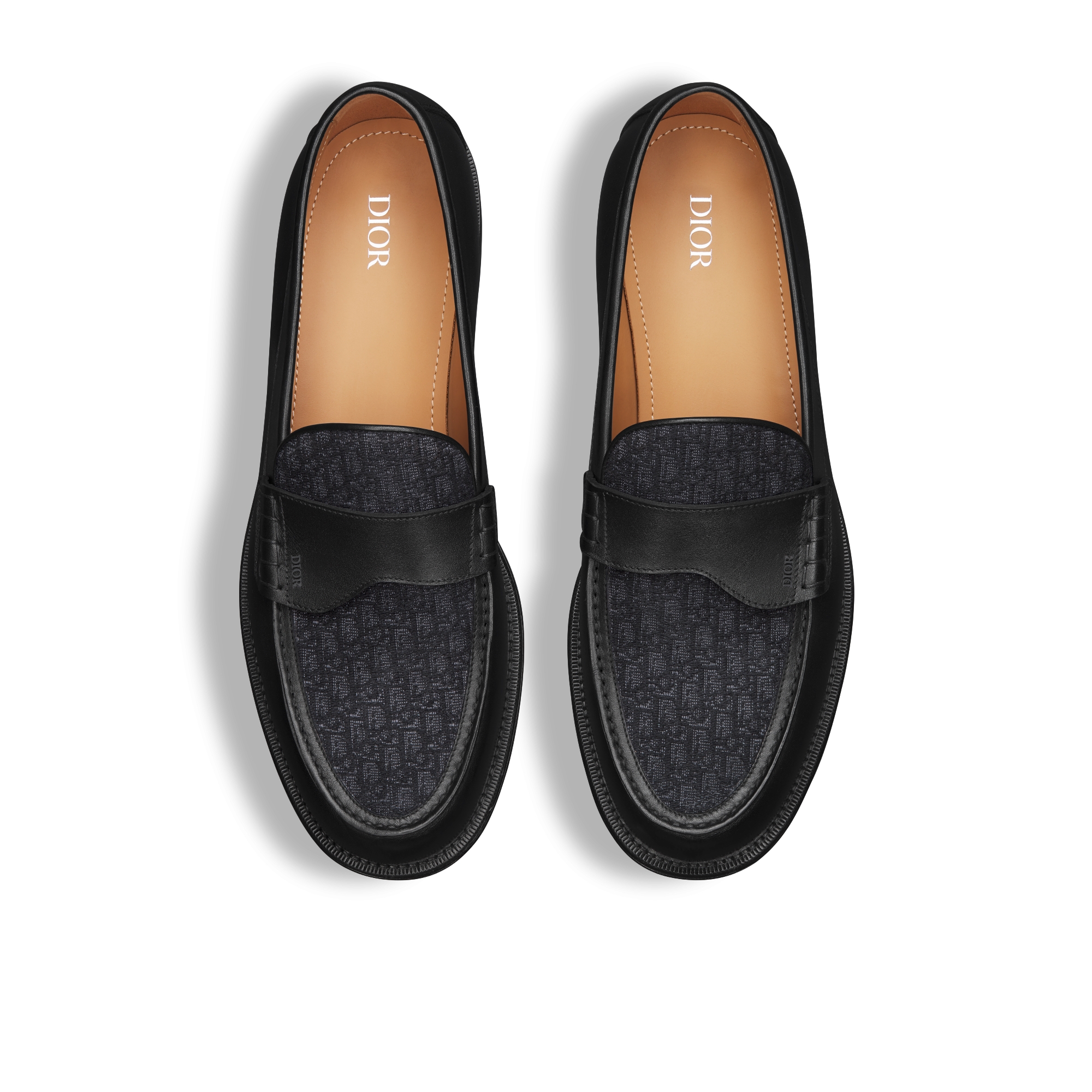Dior Granville 乐福鞋 黑色光滑牛皮革和黑色 Oblique 印花面料 E06