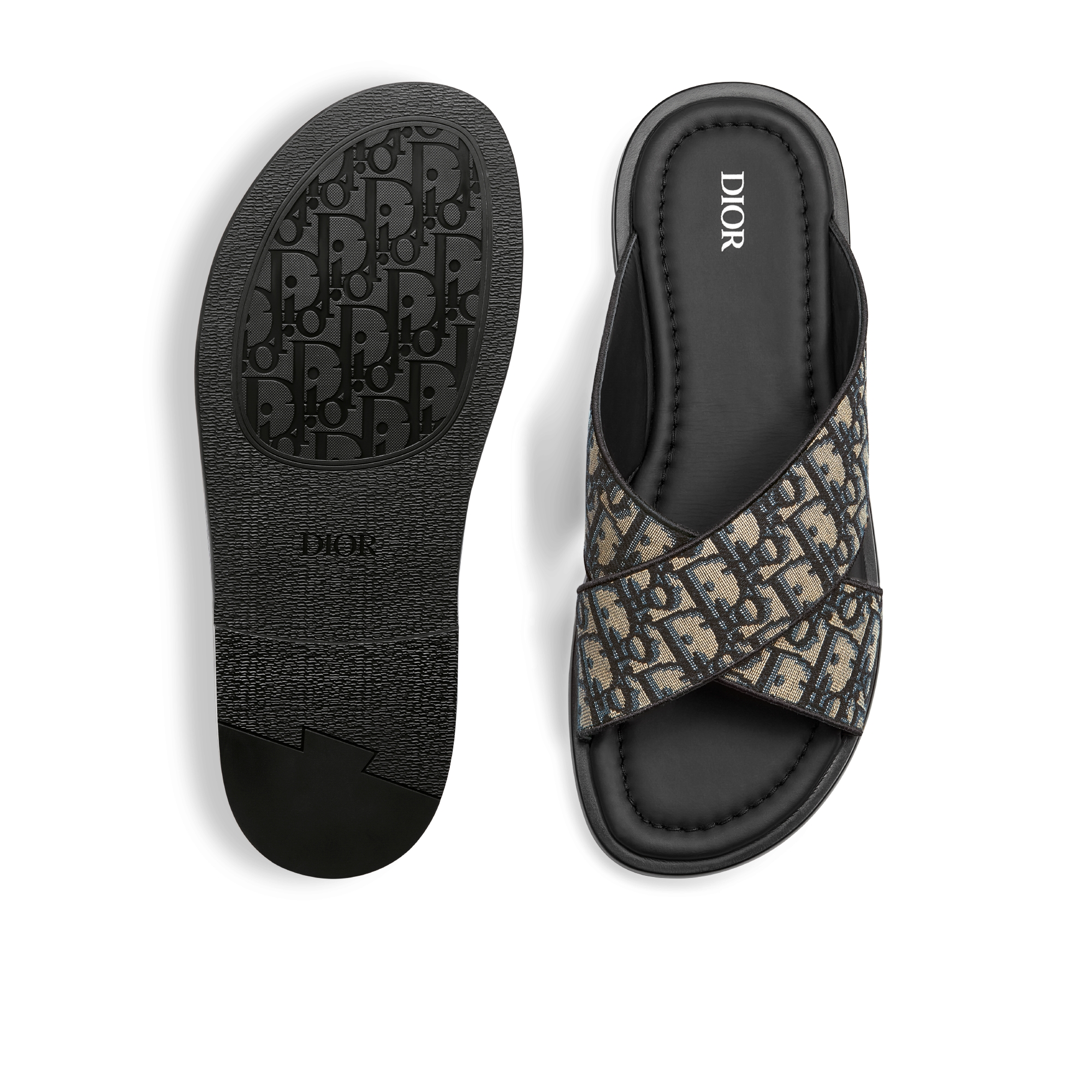 Dior Alias 凉鞋 米色和黑色 Oblique 印花面料 E07