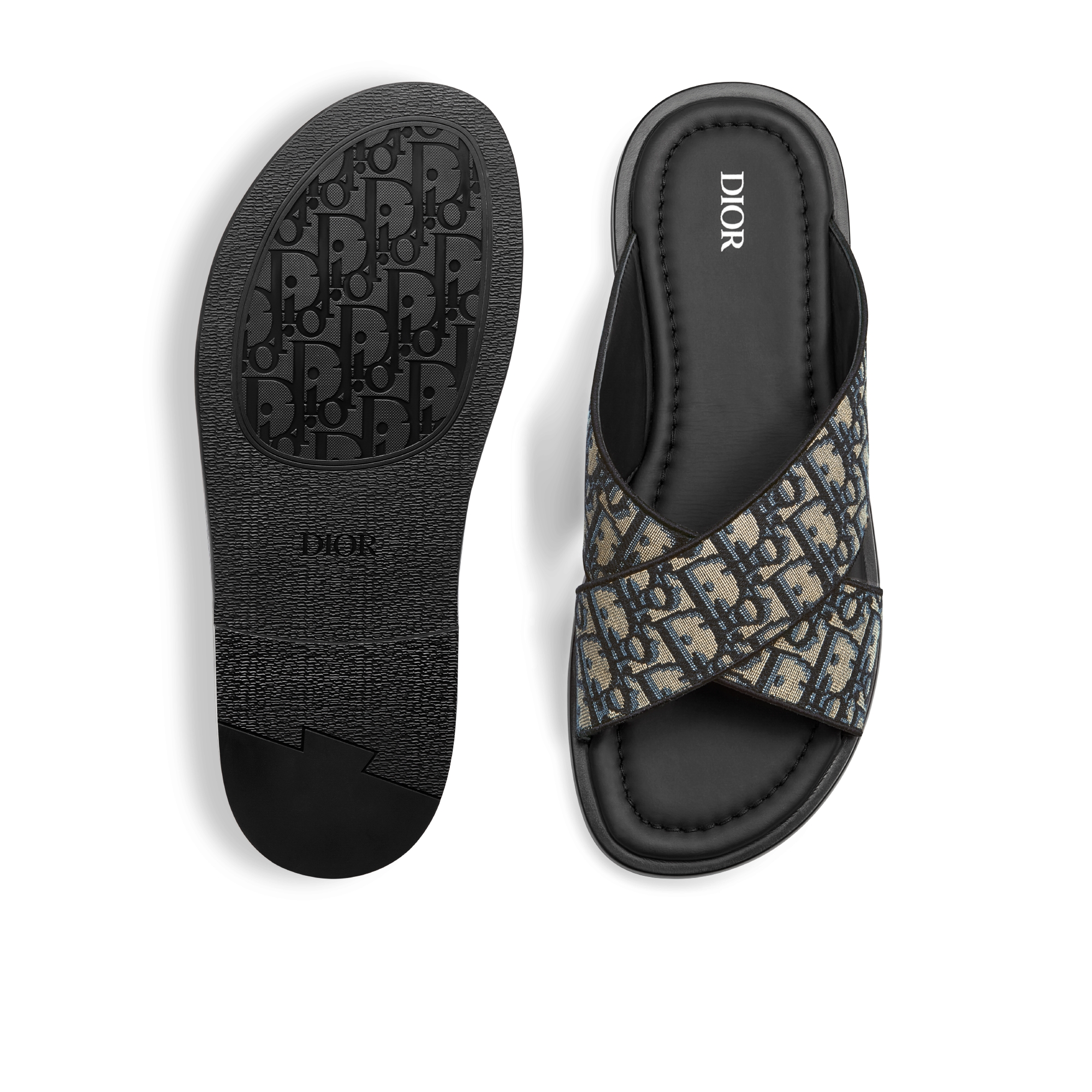 Dior Alias 凉鞋 米色和黑色 Oblique 印花面料 E10