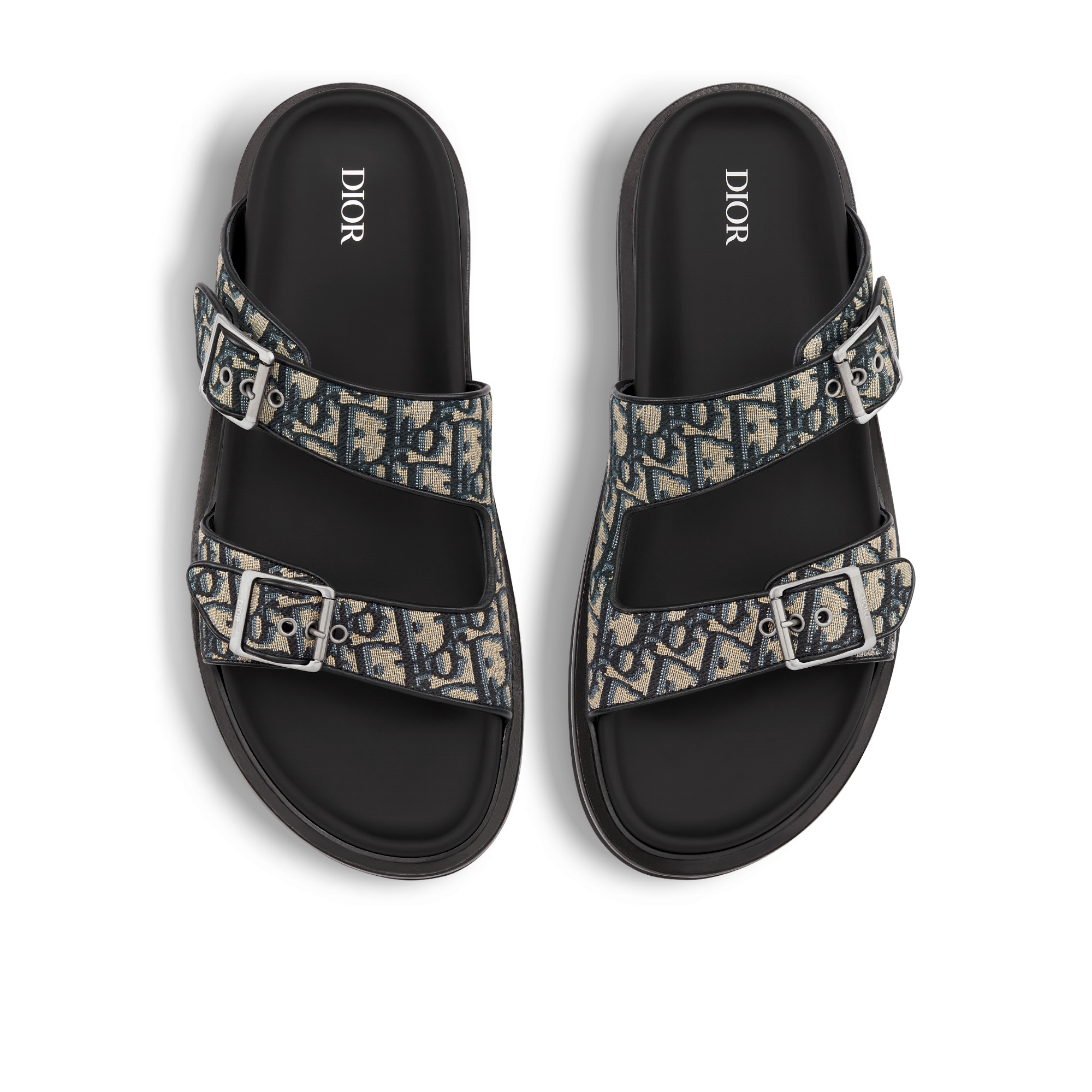 Dior Aqua 凉鞋 米色和黑色 Oblique 印花面料 E06