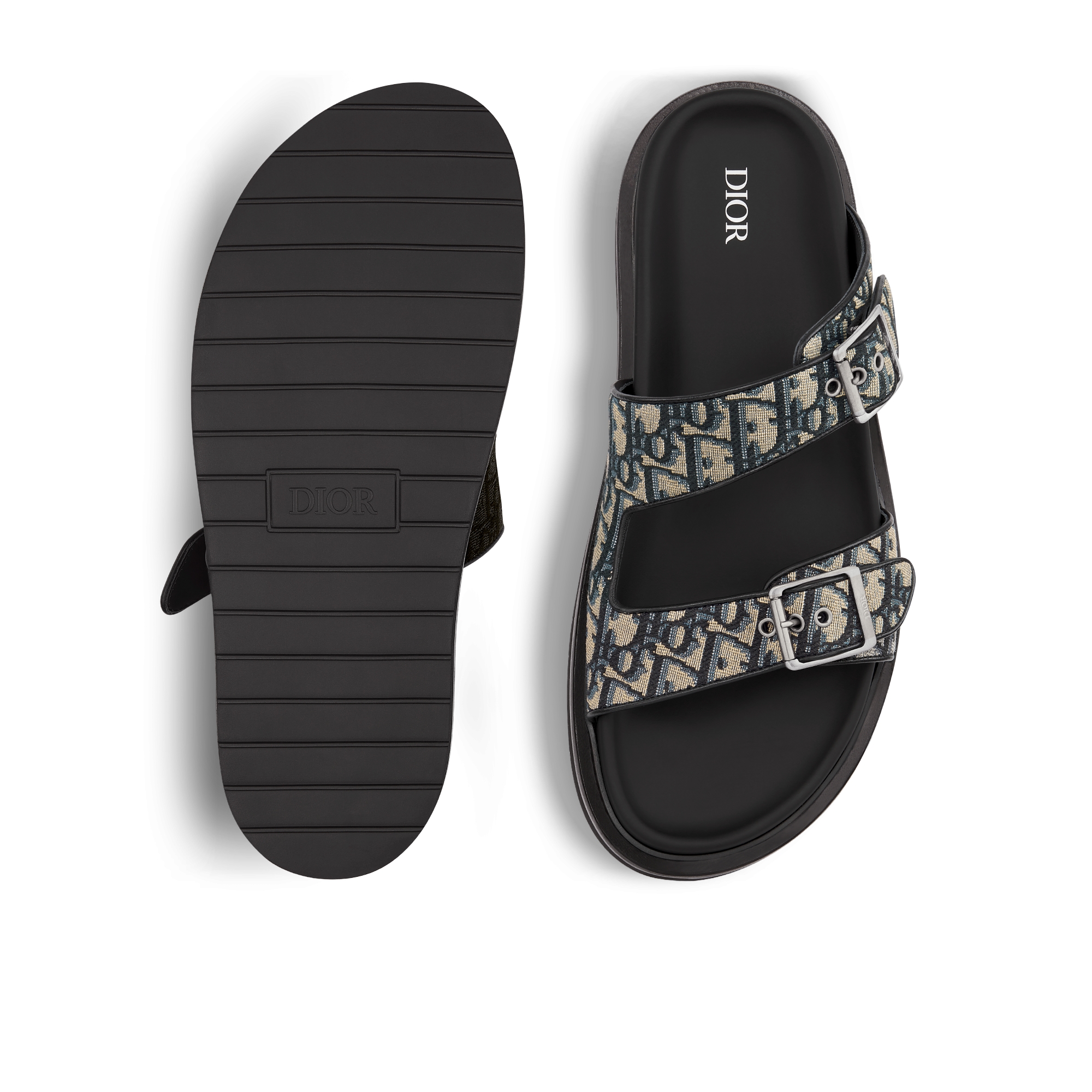 Dior Aqua 凉鞋 米色和黑色 Oblique 印花面料 E10