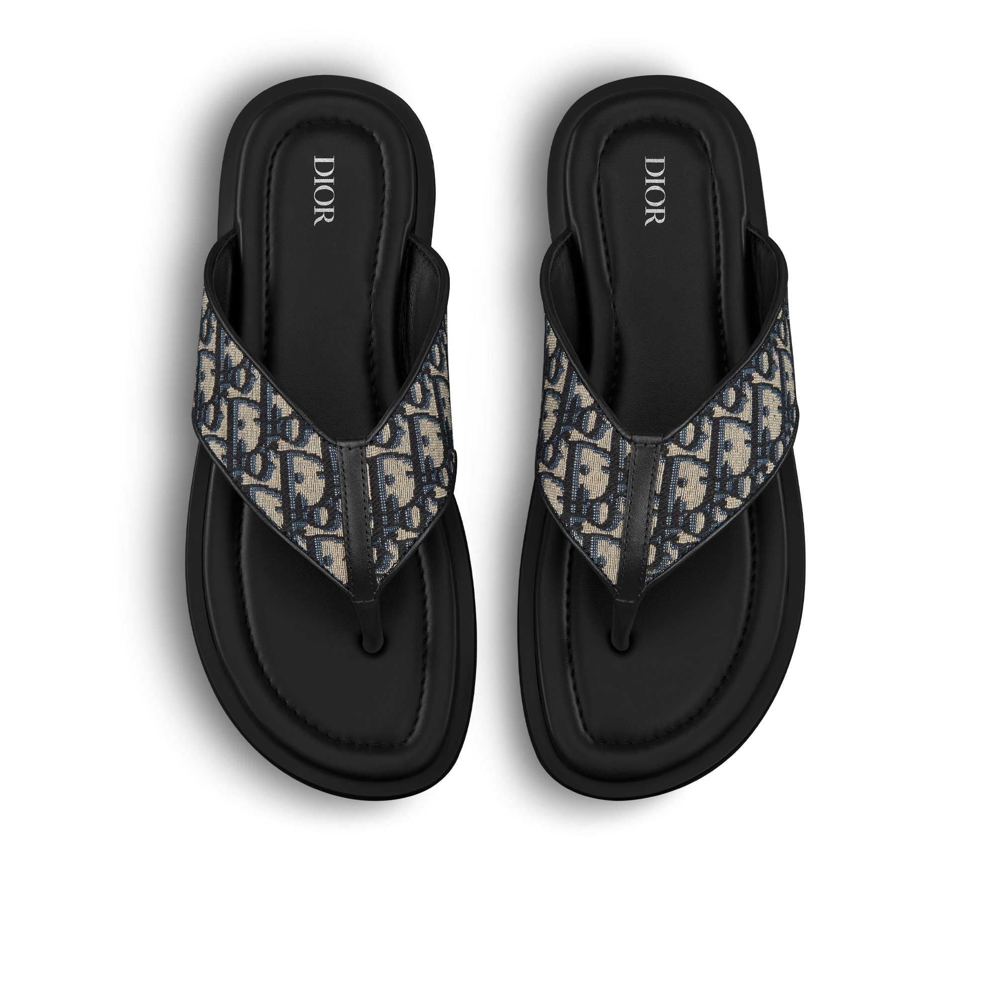 Dior Alias 夹趾凉鞋 米色和黑色 Oblique 印花面料 E06