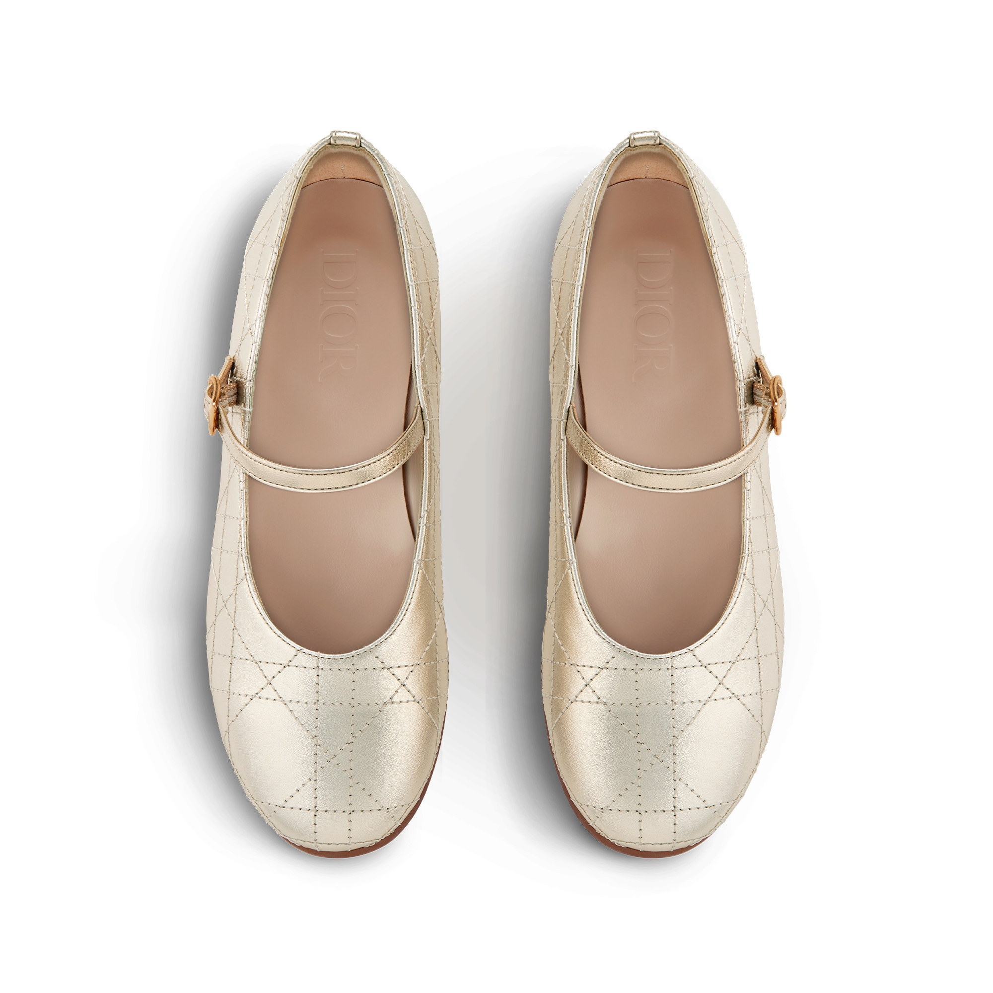 儿童芭蕾鞋 金色调牛皮革藤格纹 E06