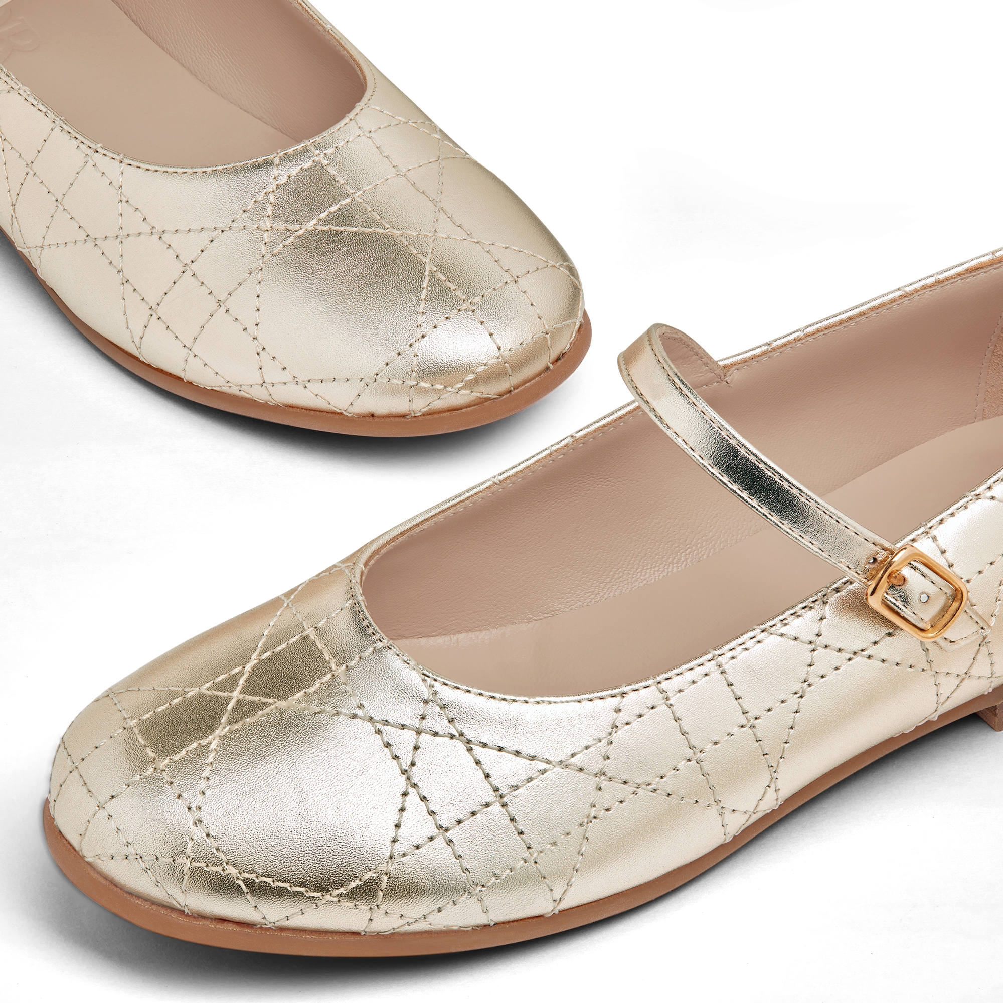 儿童芭蕾鞋 金色调牛皮革藤格纹 E10