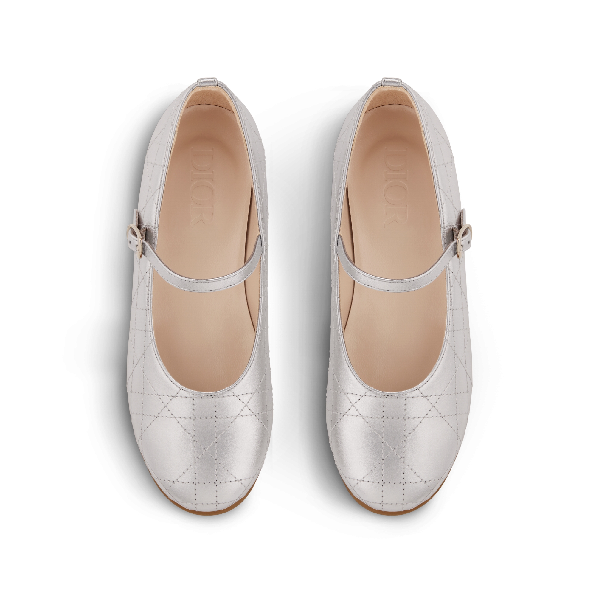 儿童芭蕾鞋 银色调牛皮革藤格纹 E06