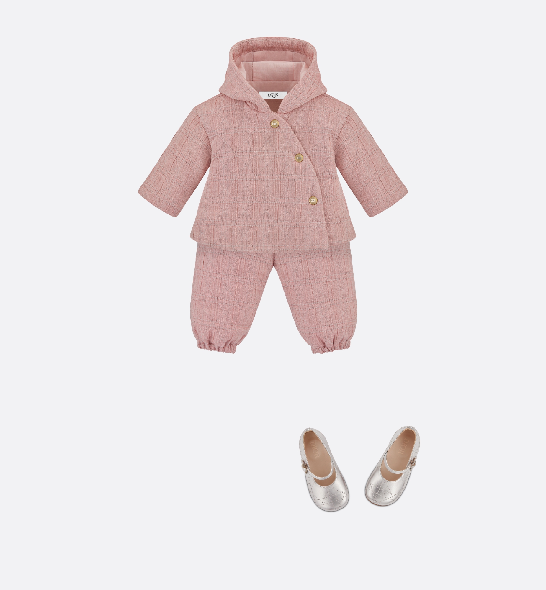 婴幼儿芭蕾鞋 银色调牛皮革藤格纹 E12