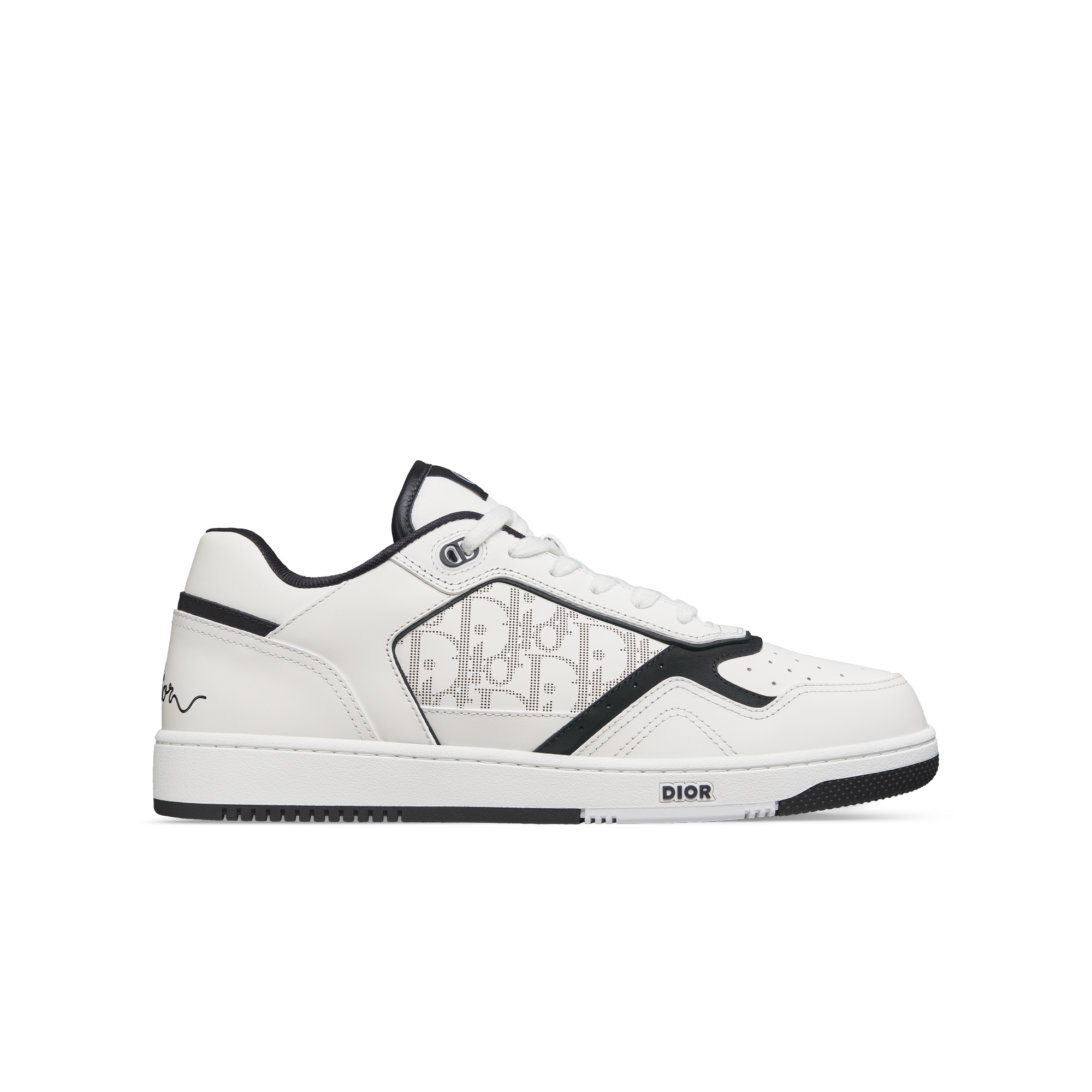 B27 Uptown 低帮运动鞋 白色和黑色光滑牛皮革搭配白色 Oblique Galaxy 印花效果皮革 E02