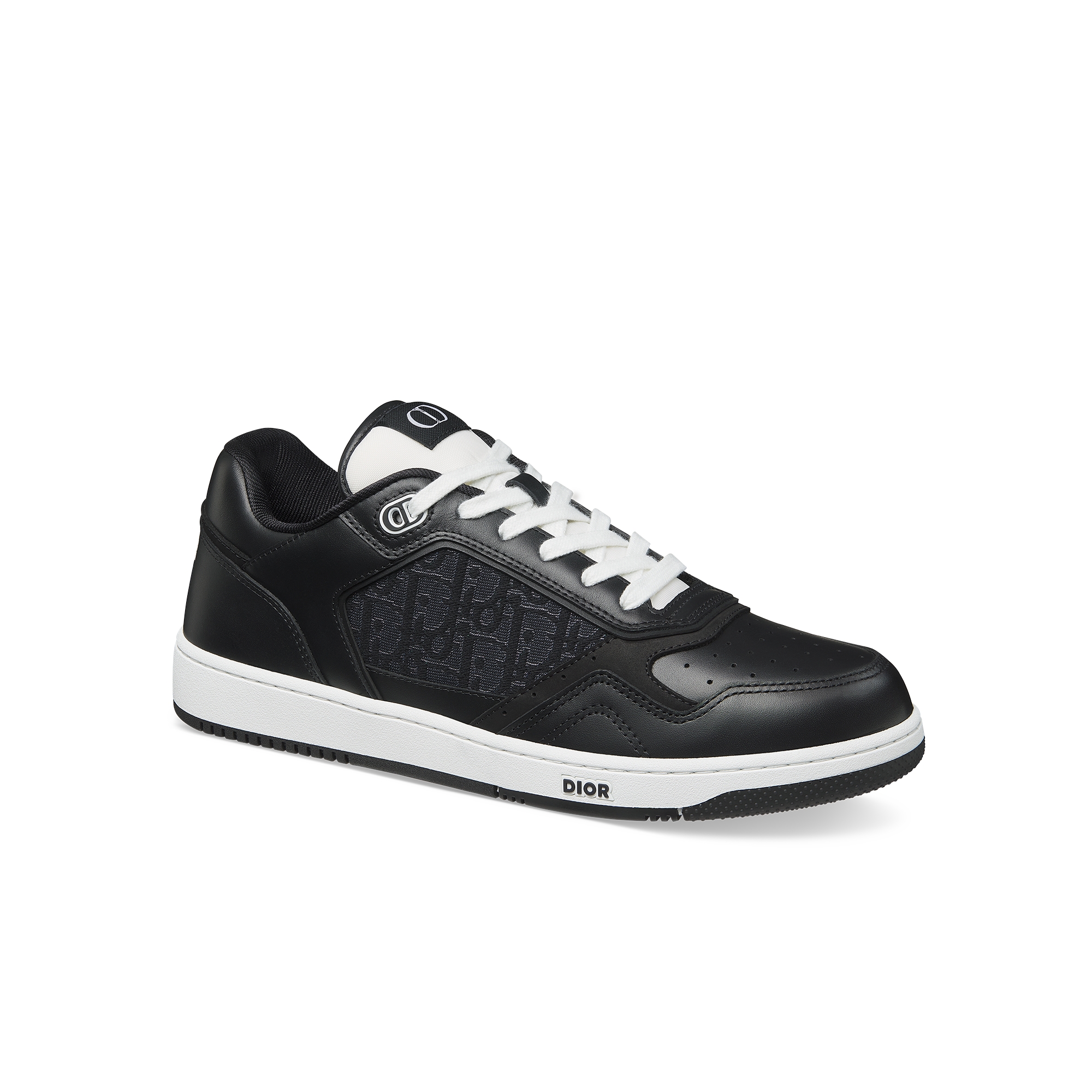 B27 Uptown 低帮运动鞋 黑色光滑牛皮革搭配银色调金属光泽黑色 Oblique 印花面料 E03