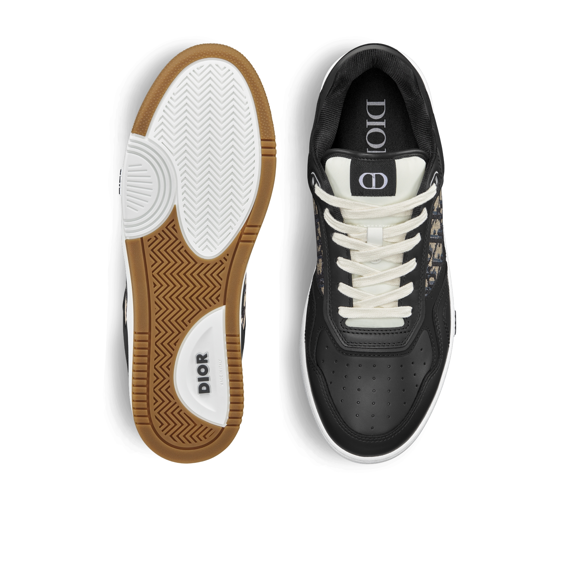 B27 Uptown 低帮运动鞋 黑色光滑牛皮革搭配米色和黑色 Oblique 印花面料 E07