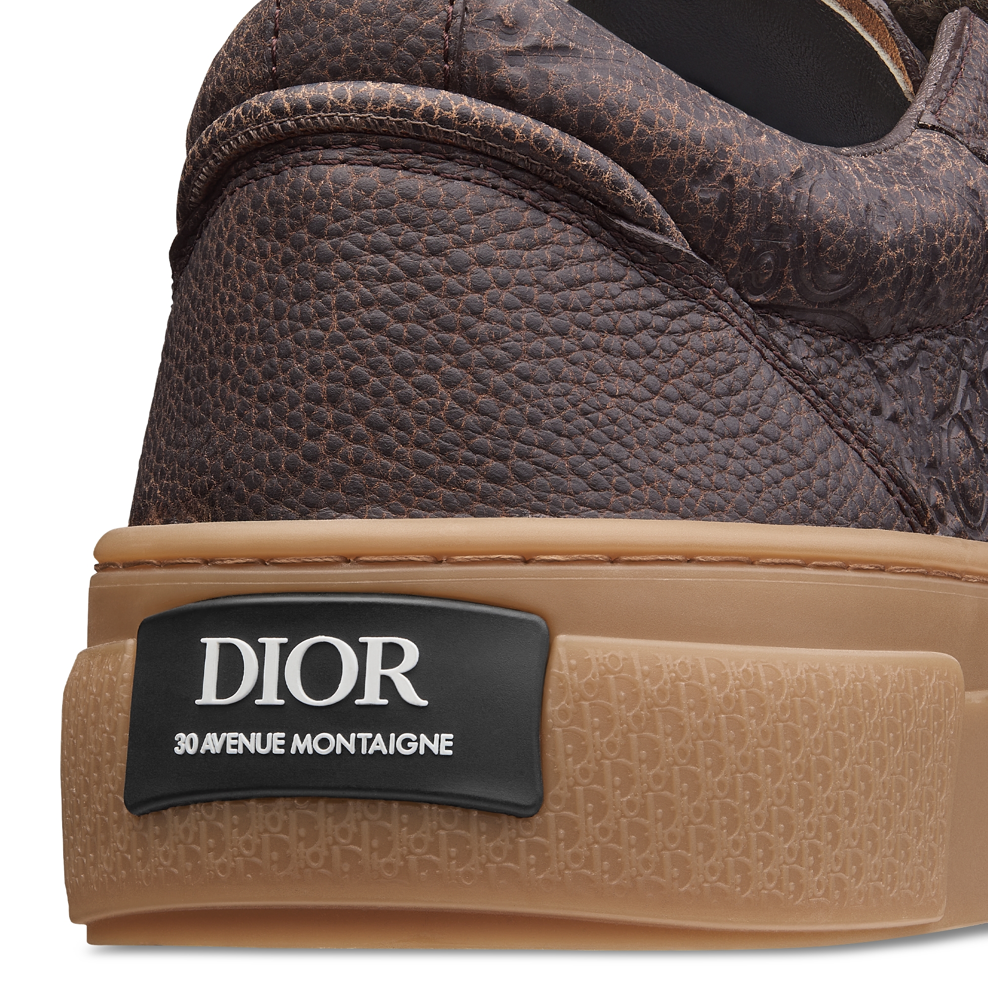 B33 Spin 运动鞋 棕色粒面牛皮革和棕色 Dior Gravity Vintage 印花效果皮革 E09