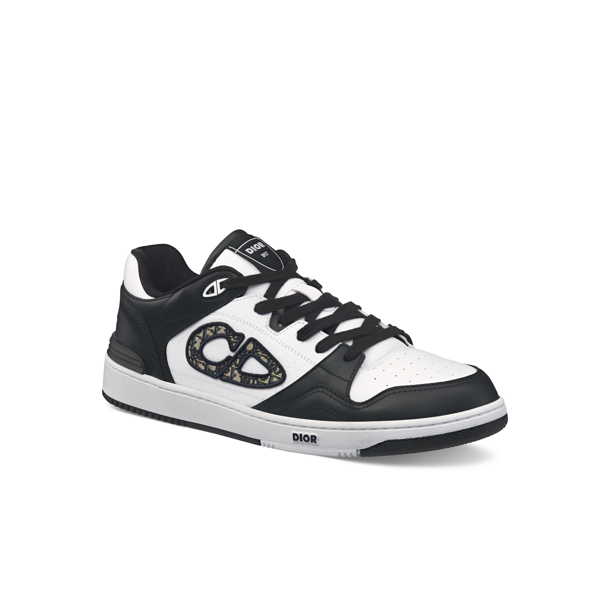 B57 Dribble 低帮运动鞋 黑色和白色光滑牛皮革搭配米色和黑色 Oblique 印花面料 E03