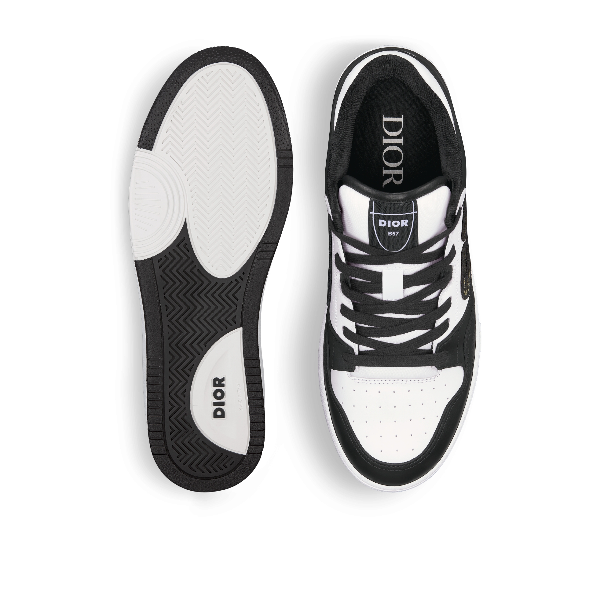 B57 Dribble 低帮运动鞋 黑色和白色光滑牛皮革搭配米色和黑色 Oblique 印花面料 E07