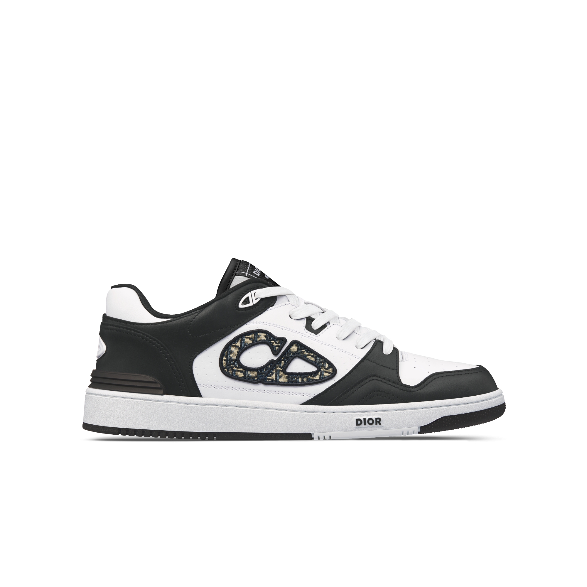 B57 Dribble 低帮运动鞋 黑色和白色光滑牛皮革搭配米色和黑色 Oblique 印花面料 E10