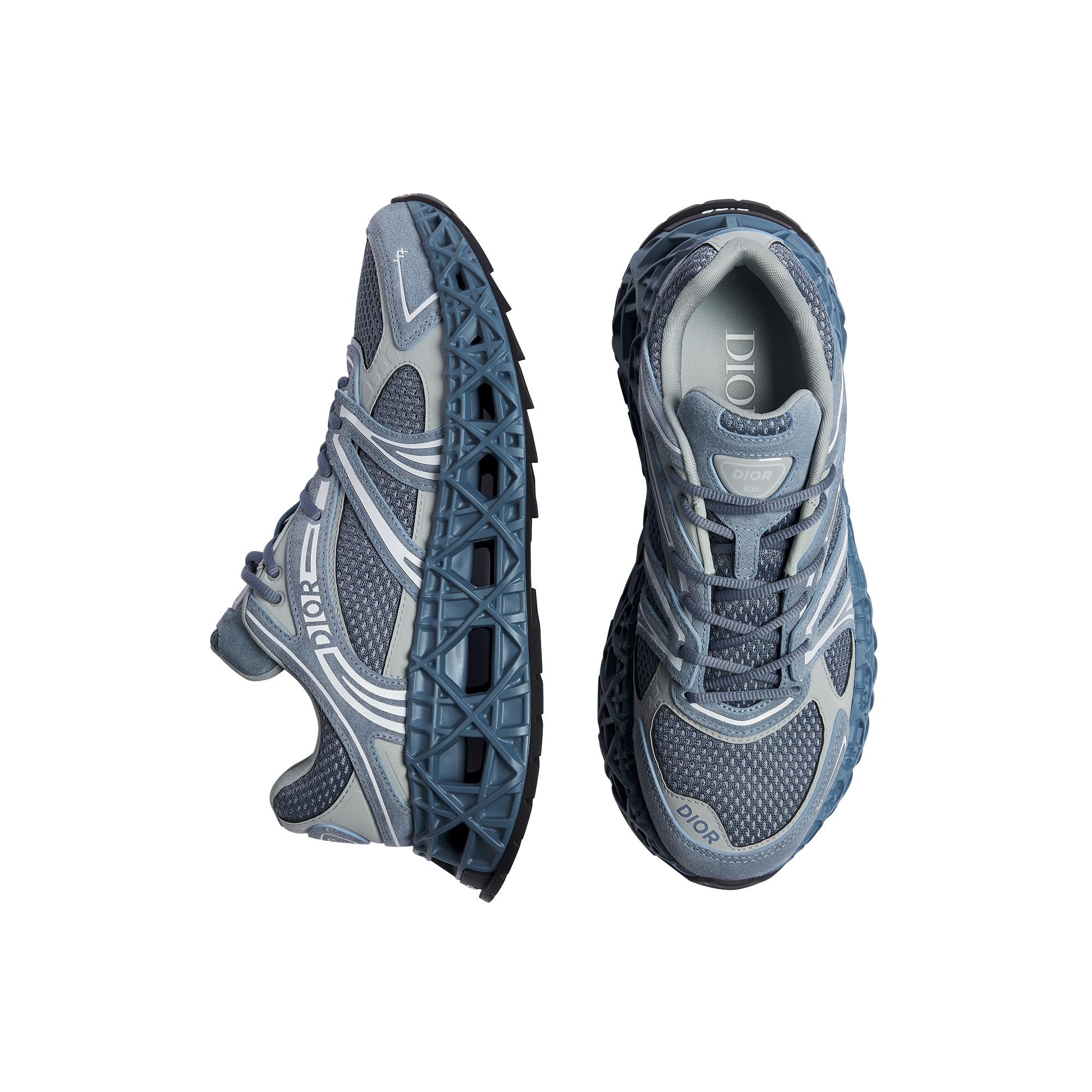 B35 NXXT 运动鞋 蓝色绒面革、灰色科技面料和蓝色网眼织物 E06