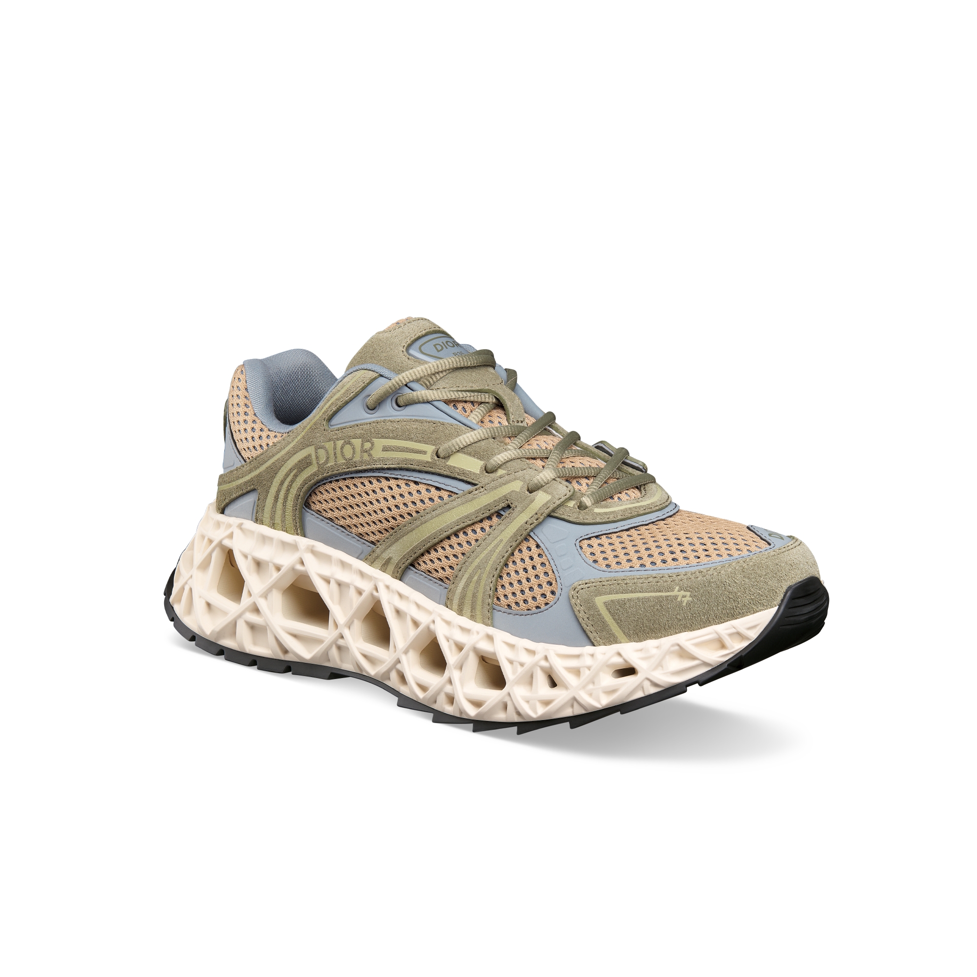 B35 NXXT 运动鞋 绿色绒面革、灰色科技面料和棕色网眼织物 E03